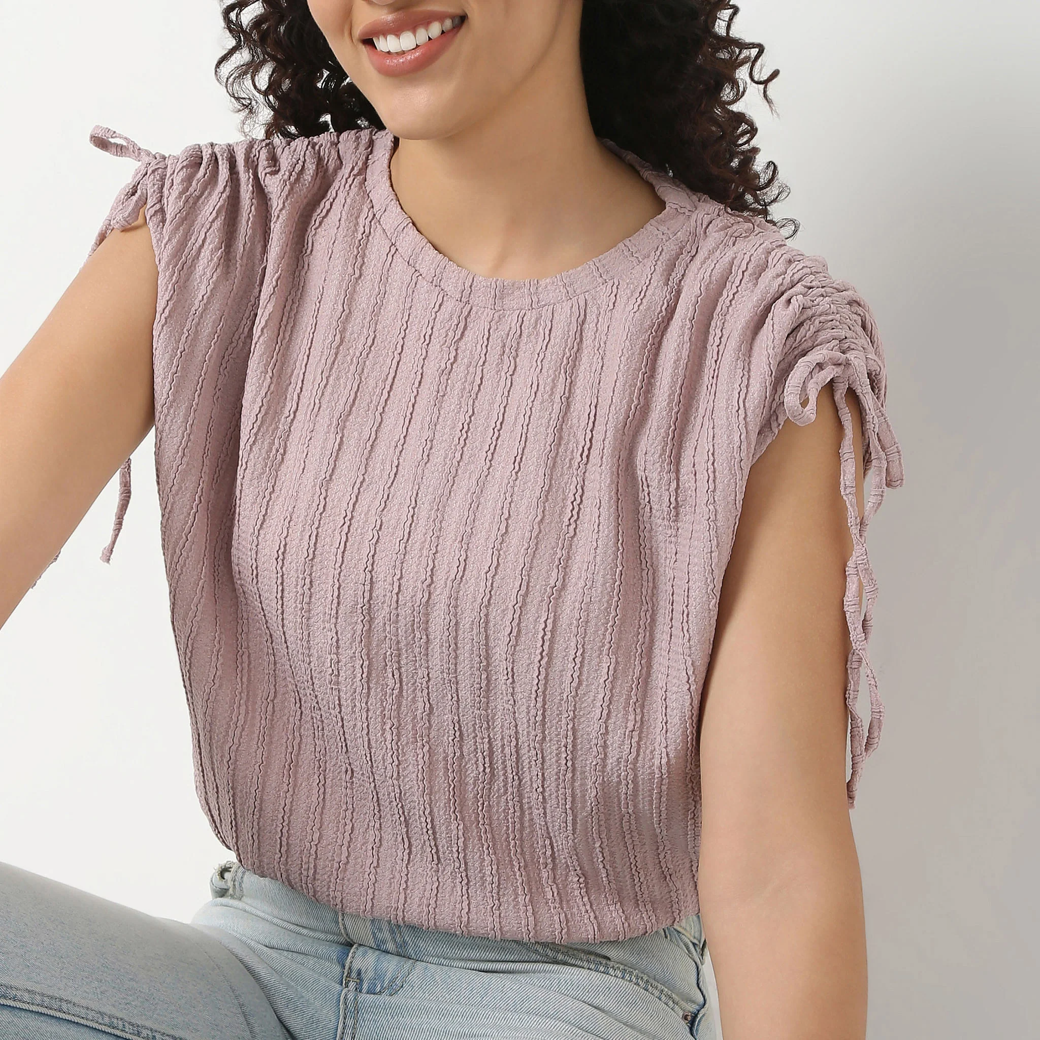 Betty Fashion Dolman Sleeve Top With Extended Shoulder With Drawstring Tie Detail - Image 34