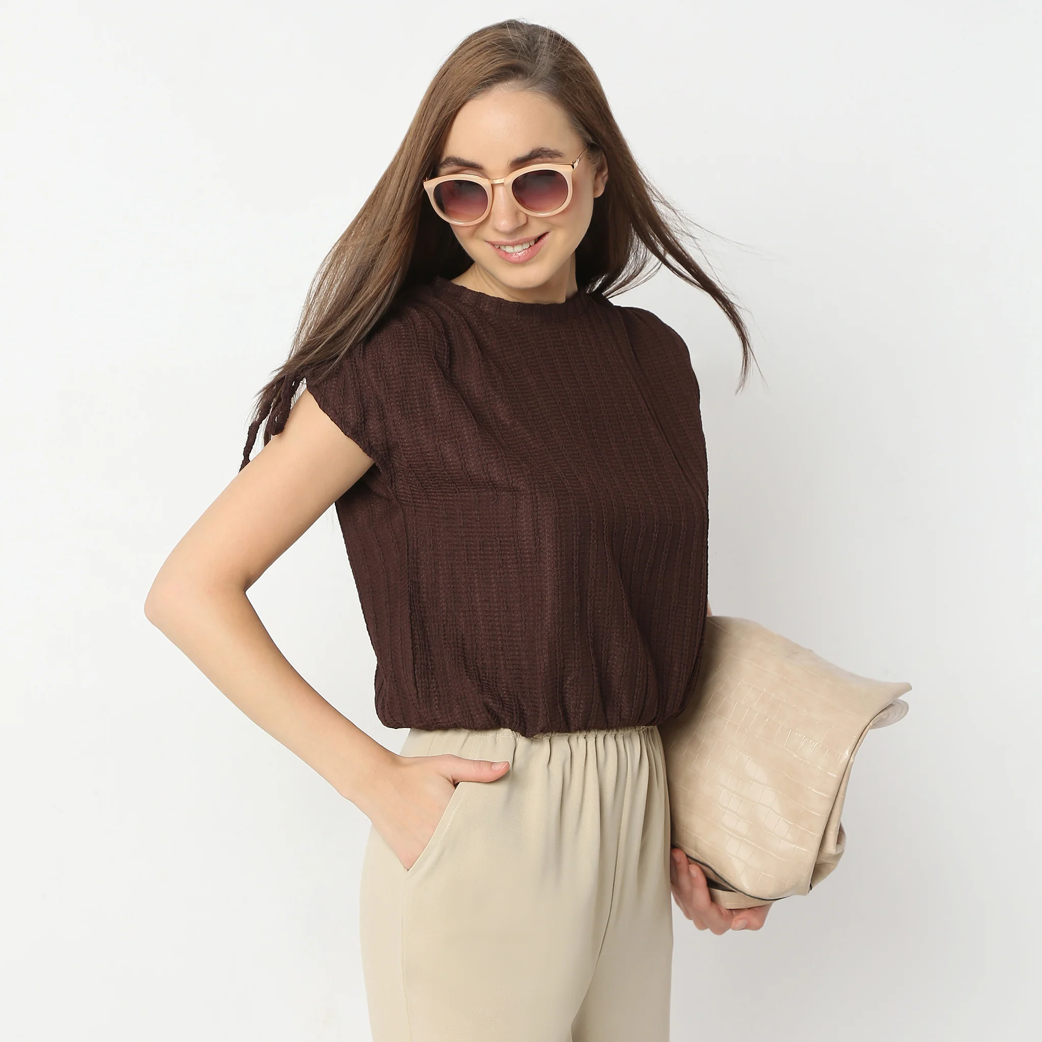Betty Fashion Dolman Sleeve Top With Extended Shoulder With Drawstring Tie Detail - Image 36