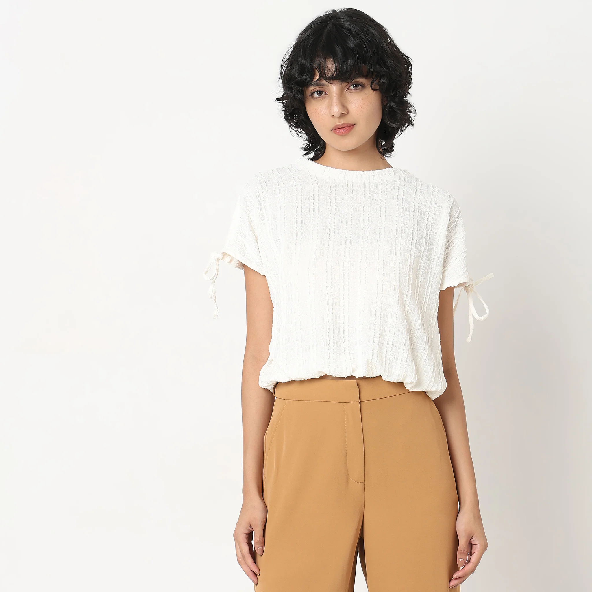 Betty Fashion Dolman Sleeve Top With Extended Shoulder With Drawstring Tie Detail - Image 7