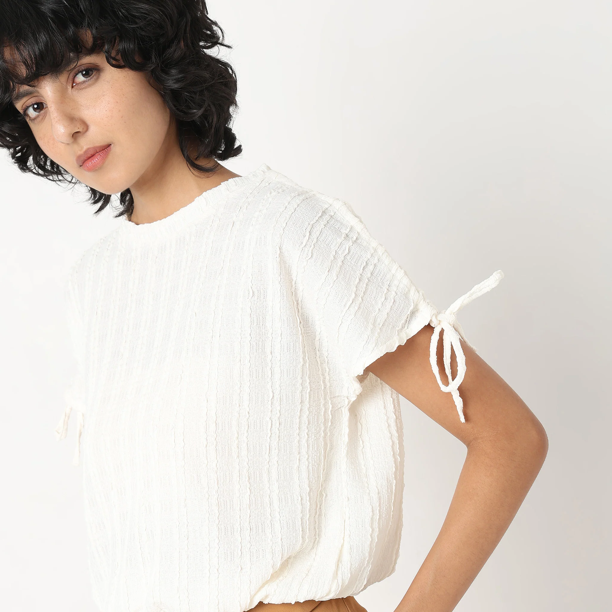 Betty Fashion Dolman Sleeve Top With Extended Shoulder With Drawstring Tie Detail - Image 9