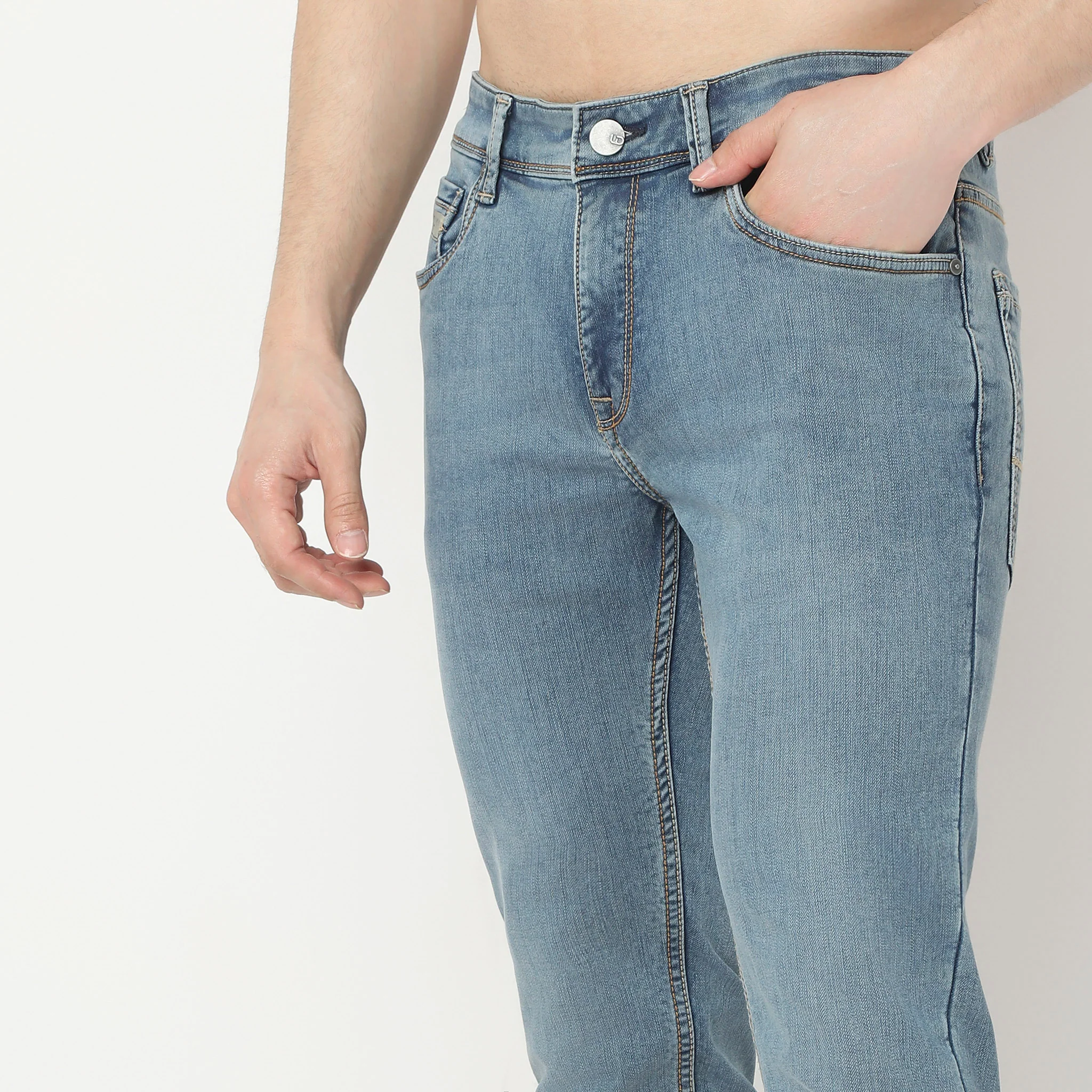 Union Of Denim Extra Stretch Indigo "Knit" Fabric Vintage Wash Soft Feel Jeans - Straight Slim Fit - Image 4