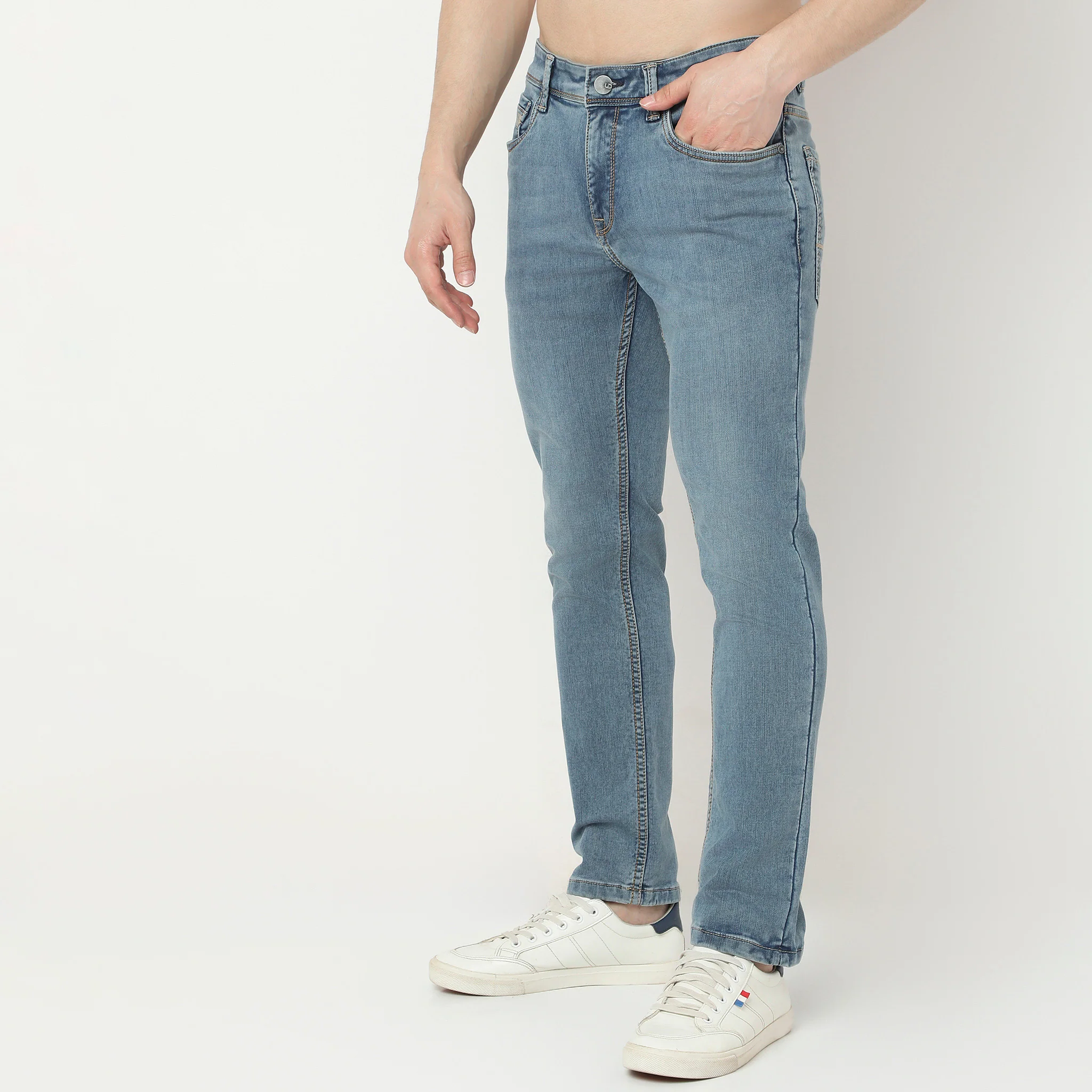 Union Of Denim Extra Stretch Indigo "Knit" Fabric Vintage Wash Soft Feel Jeans - Straight Slim Fit - Image 5