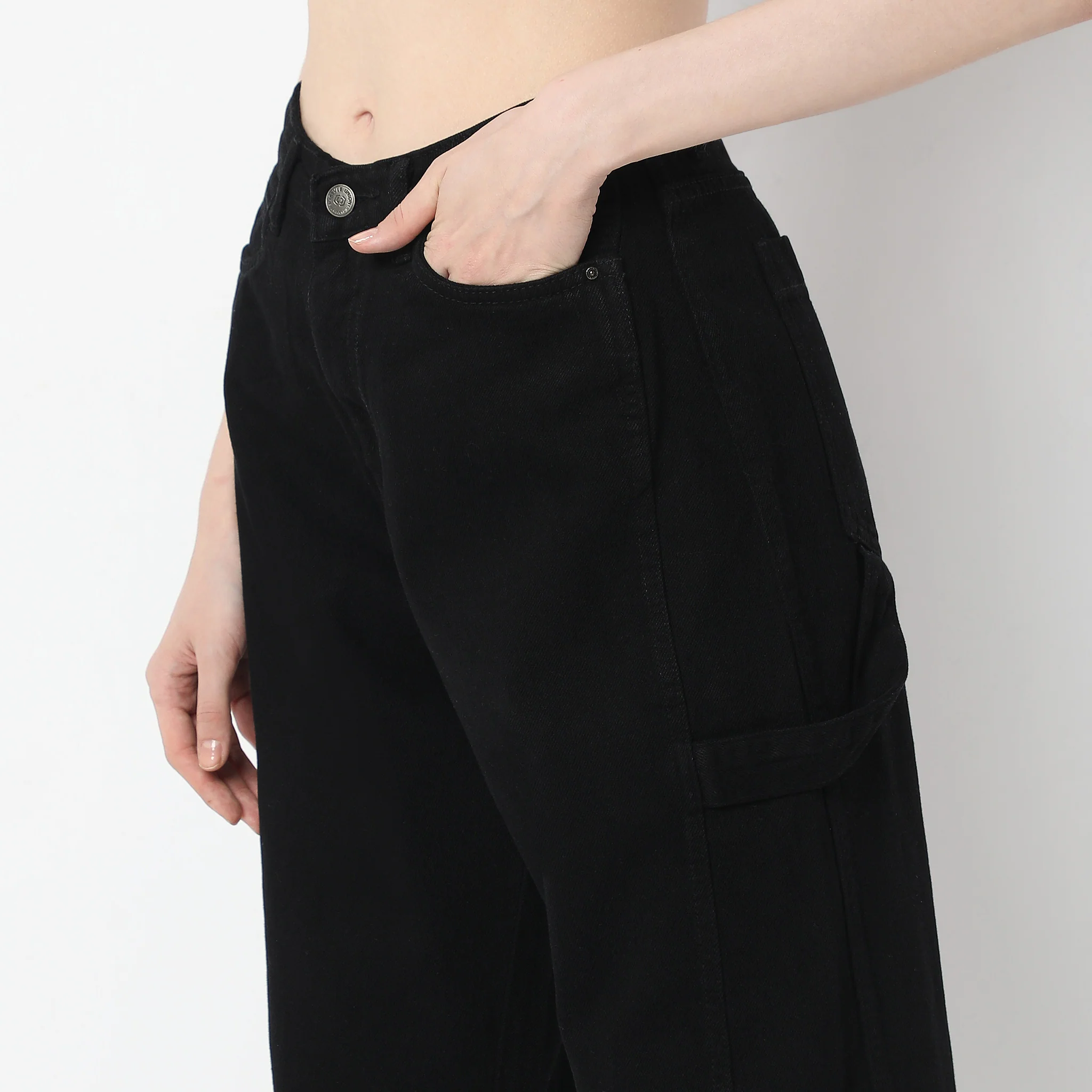 Solid Ankle-Length High-Waist Slouch Fit Jeans With Baggy Look - Image 5