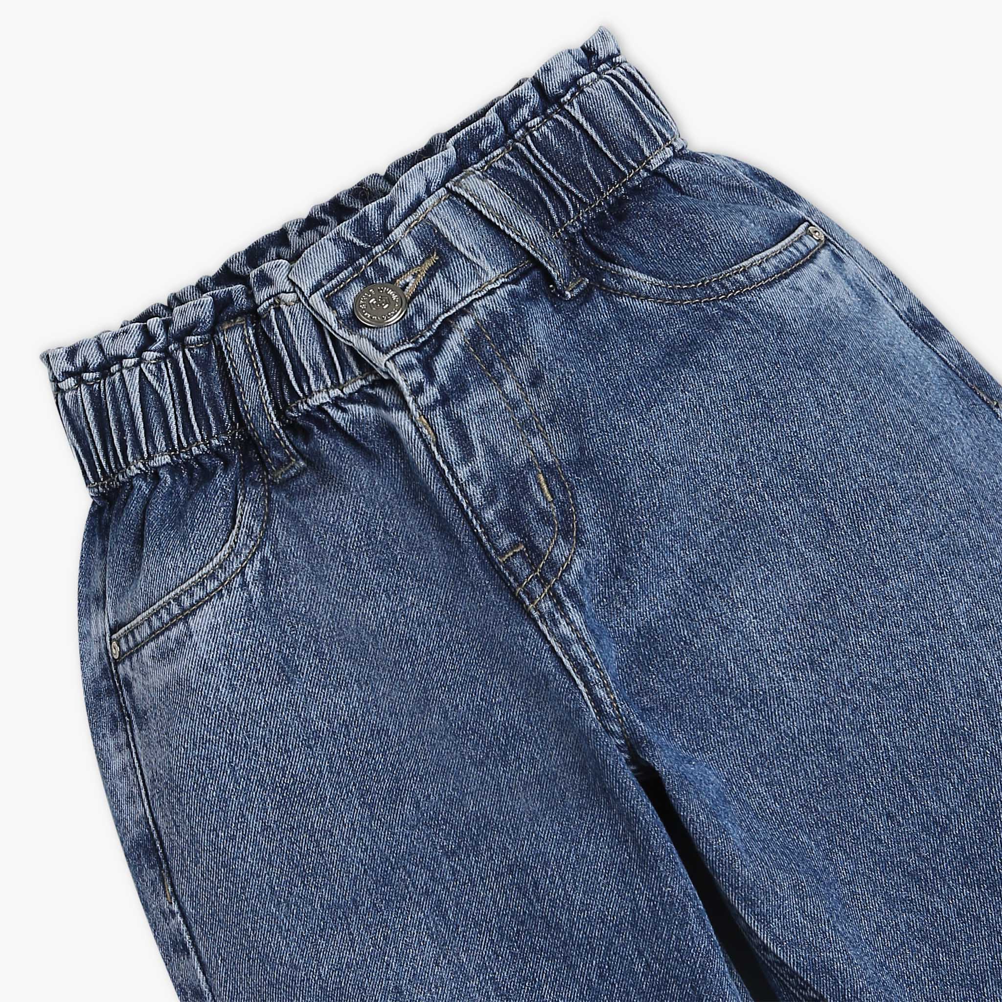 Classic Girls Mid Wash Sloutch Fit Denim With All Round Elasticated Waistband - Image 3