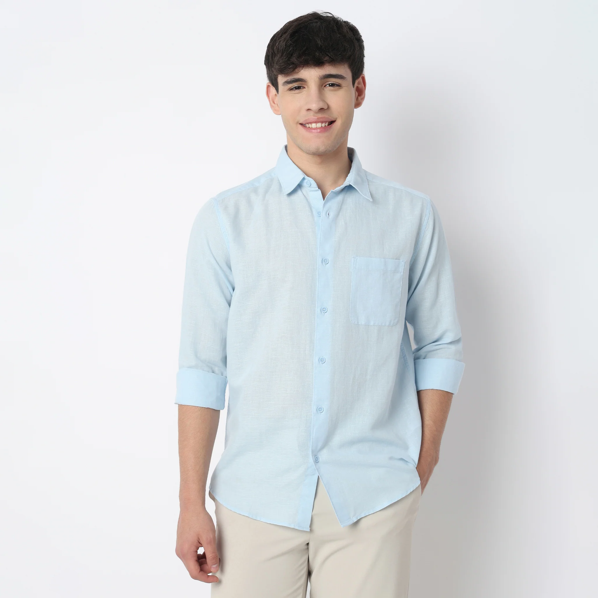 LininįµĖ£ - Linen Enriched Fine Natural Blend Shirts Solid Full Sleeve Shirts - Image 2