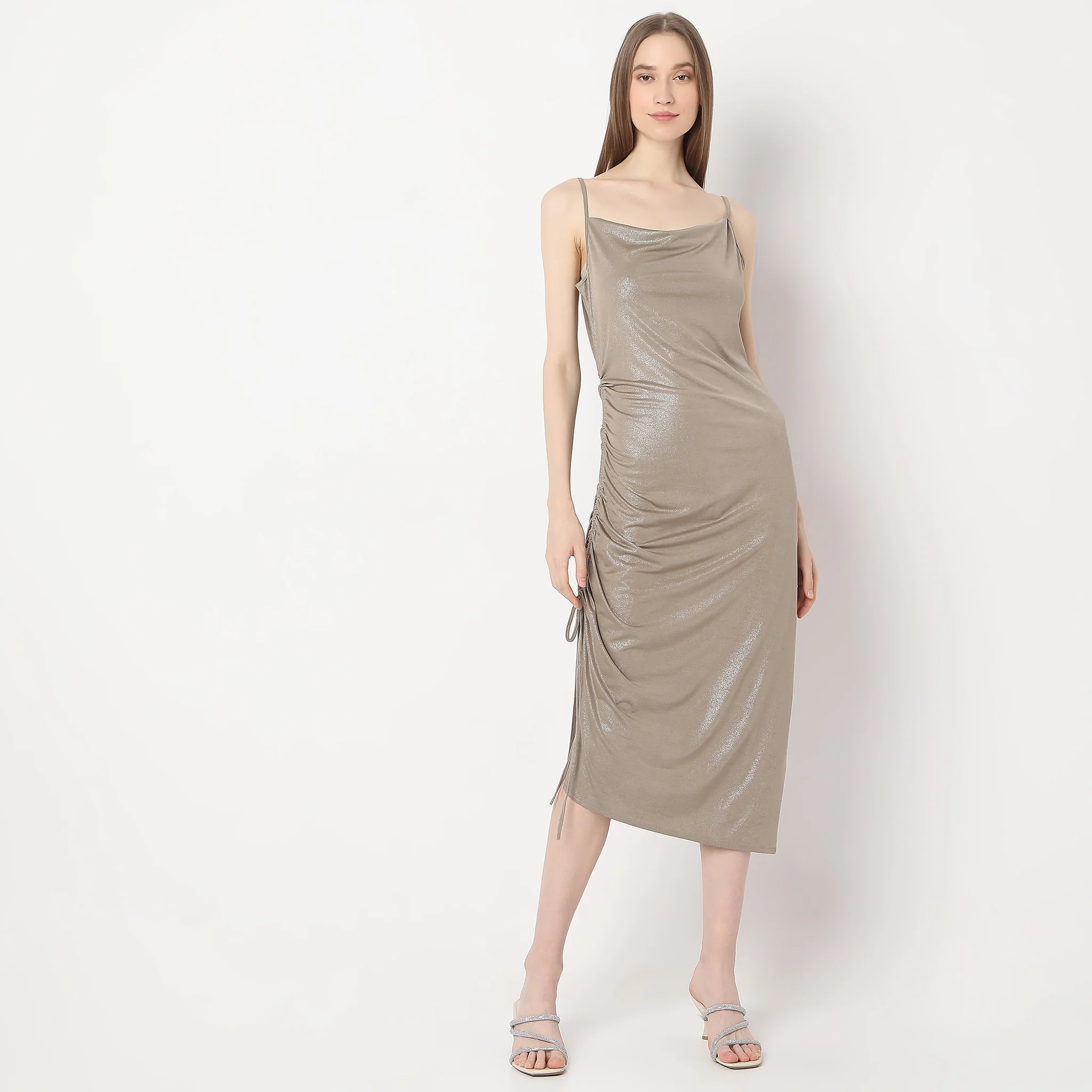 Solid Calf Length With Bodycon Fitted Party Dress - Image 2
