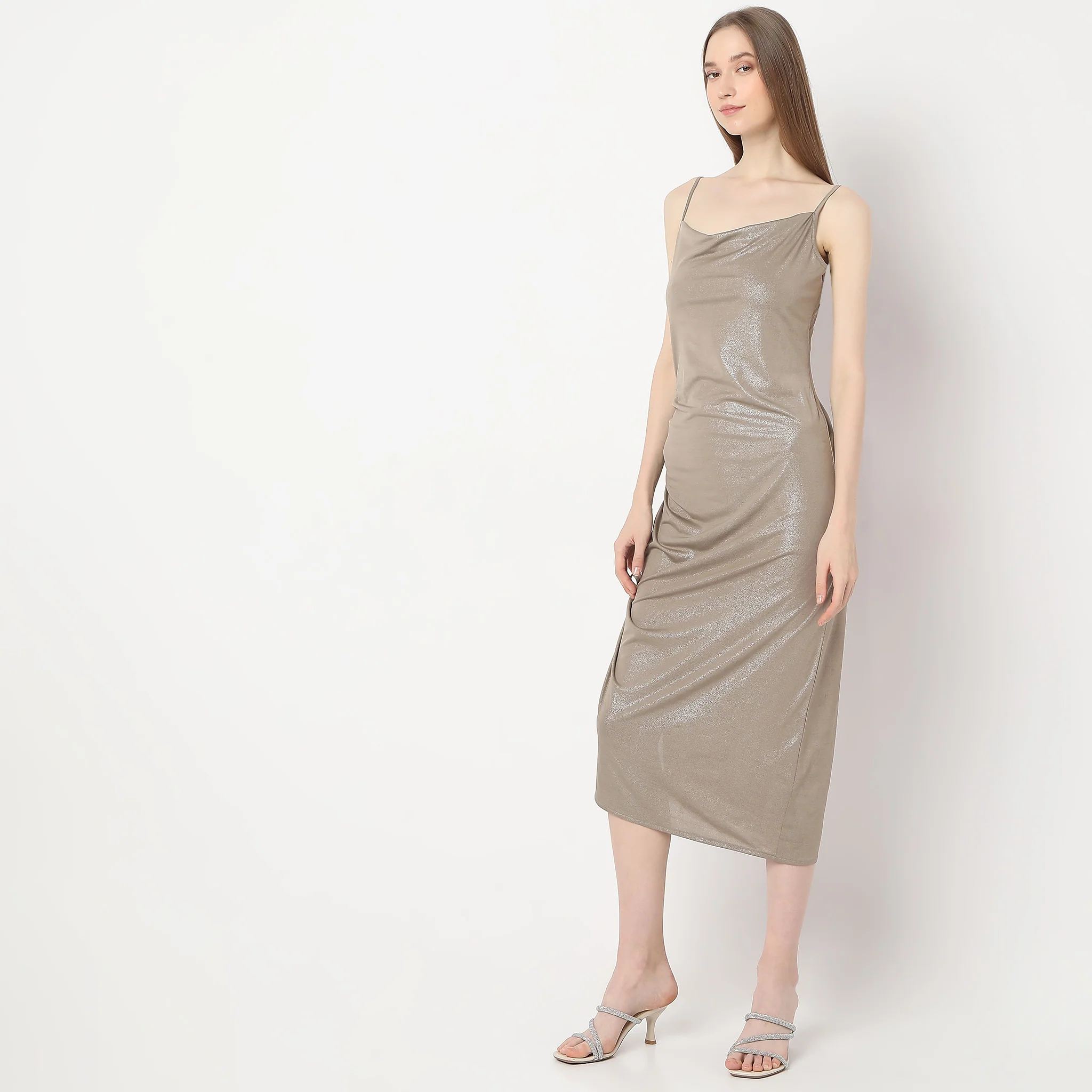 Solid Calf Length With Bodycon Fitted Party Dress - Image 5