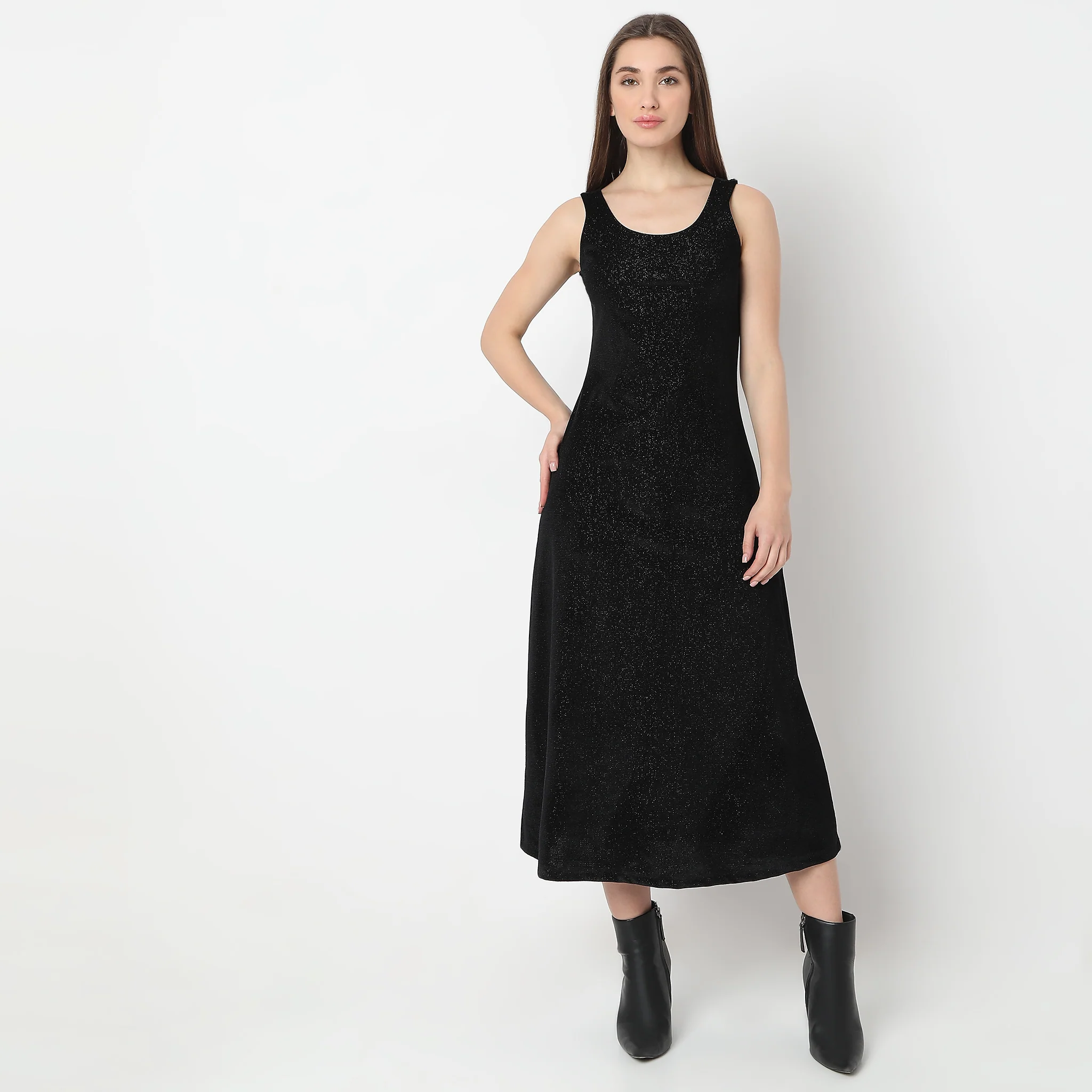 Solid Calf Length With Scoop Neck Fitted Party Dress - Image 2