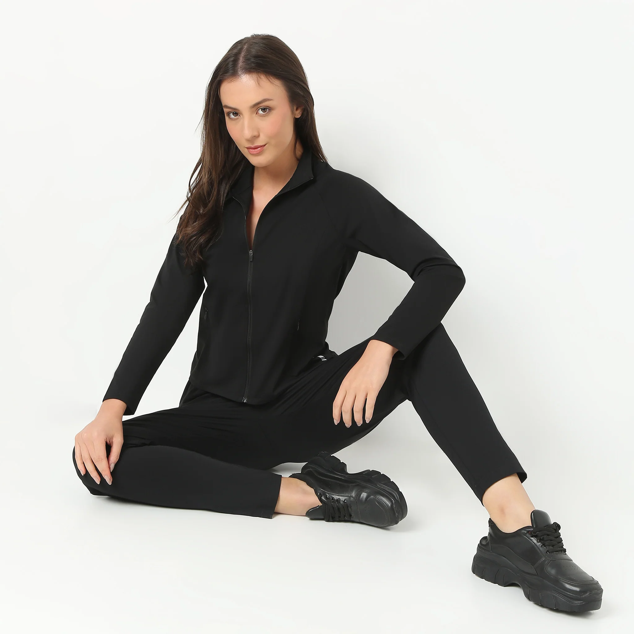 Turtle Neck Full Sleeve Zipper Closure Solid Jacket