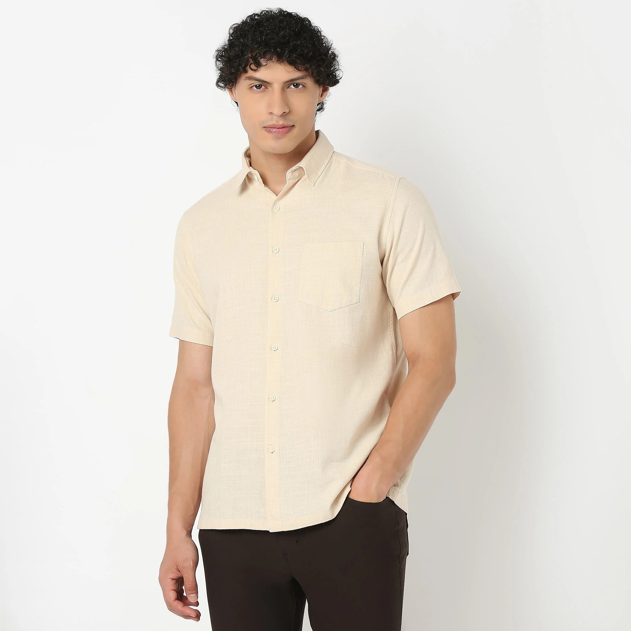 Shirt Collar Half Sleeve Solid Shirt - Image 2