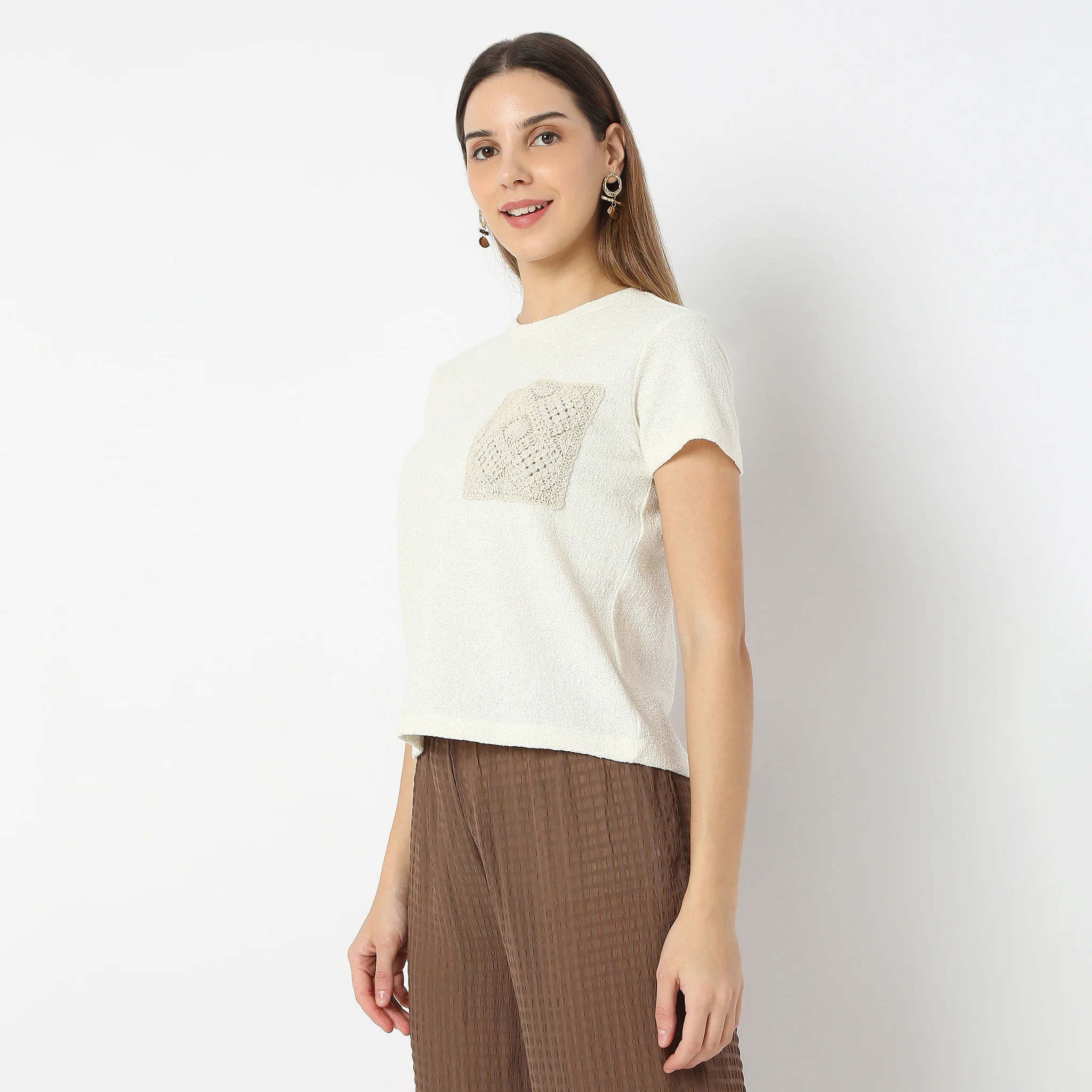 Solid Crochet Pocket Casual Top - Image 5