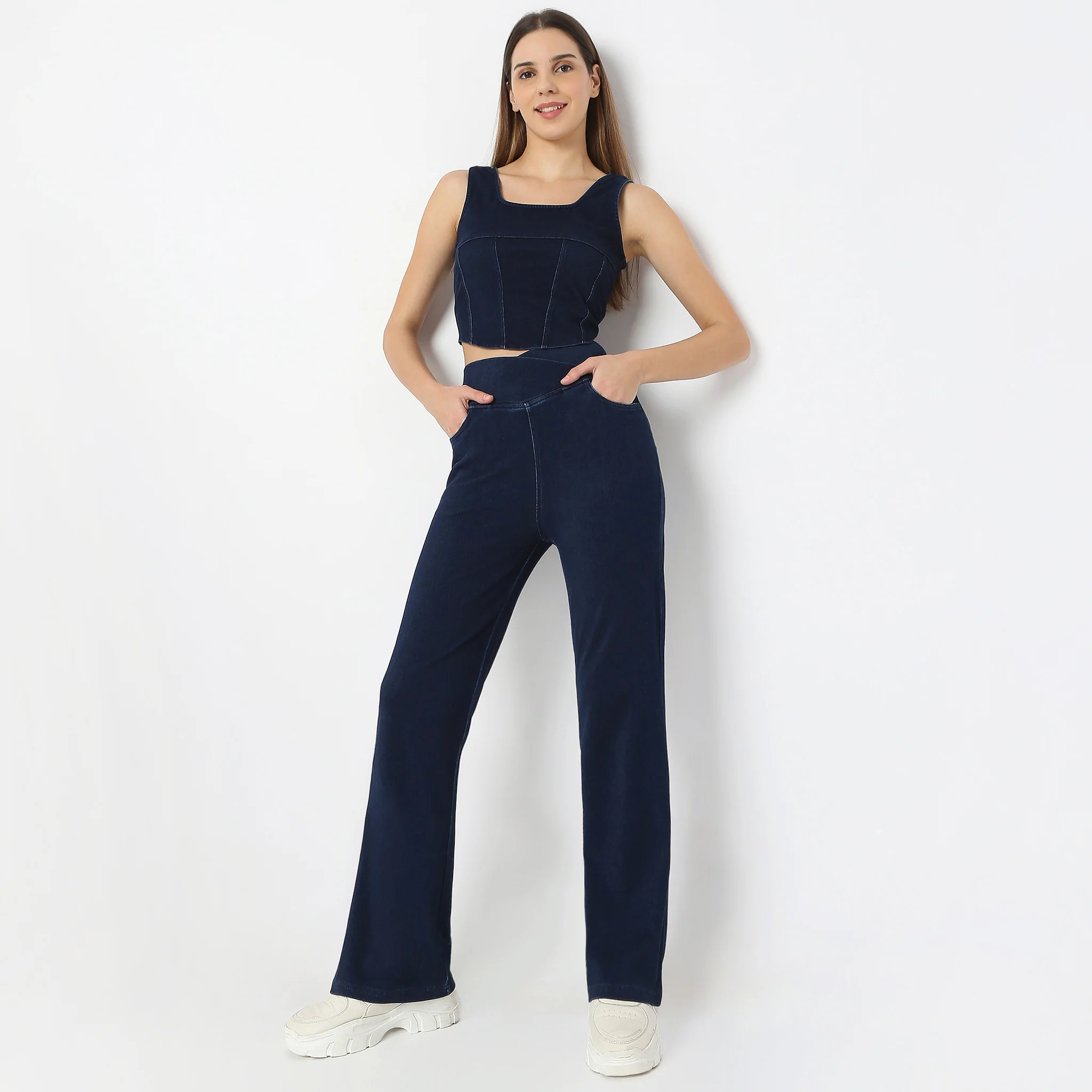 Solid Full-Length All-Day Comfort Boot Cut Jeans