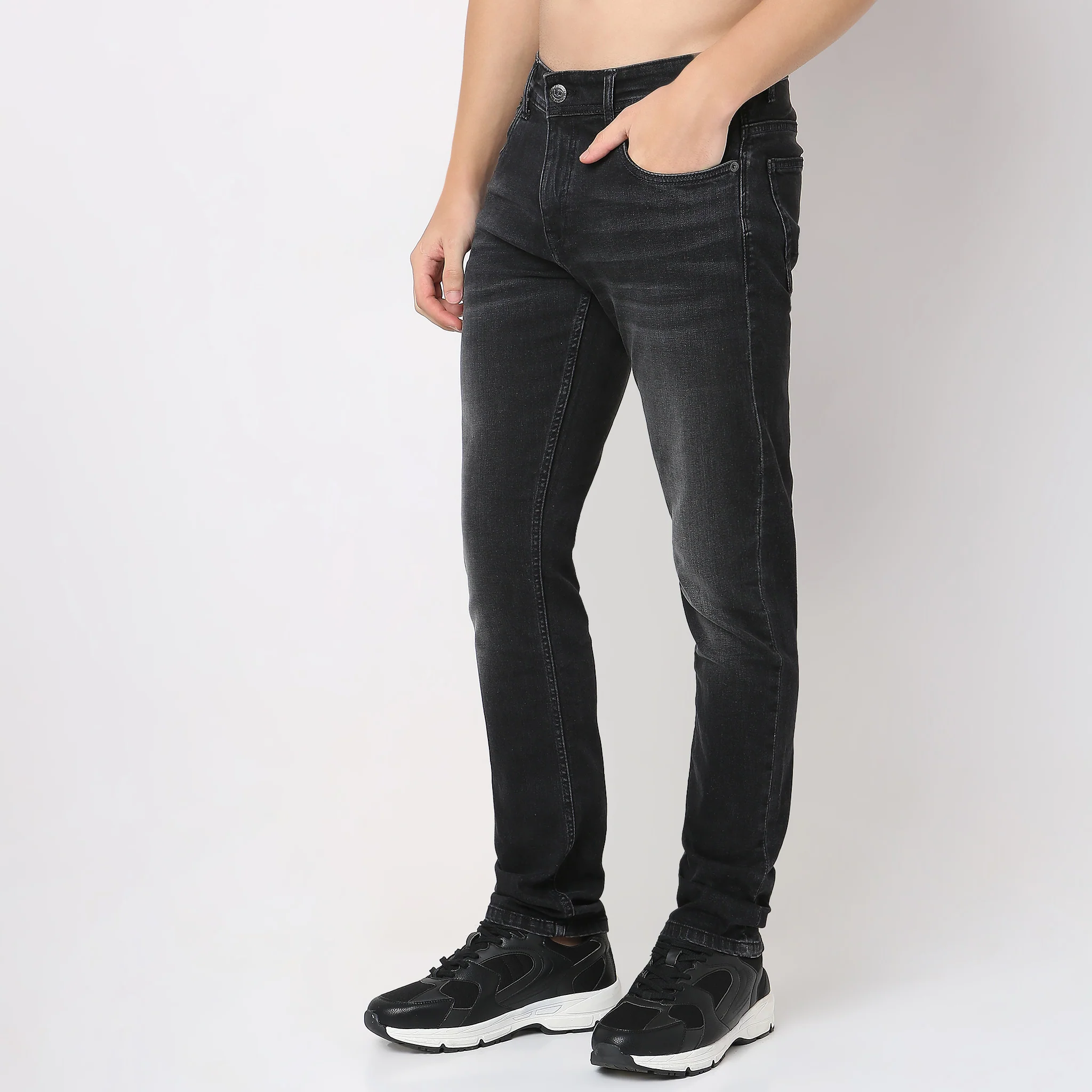 Union of Denim® - Original Black Denim Pre-Wash With Whiskers - Straight Fit Jeans With E-Fast Stretch - Image 5