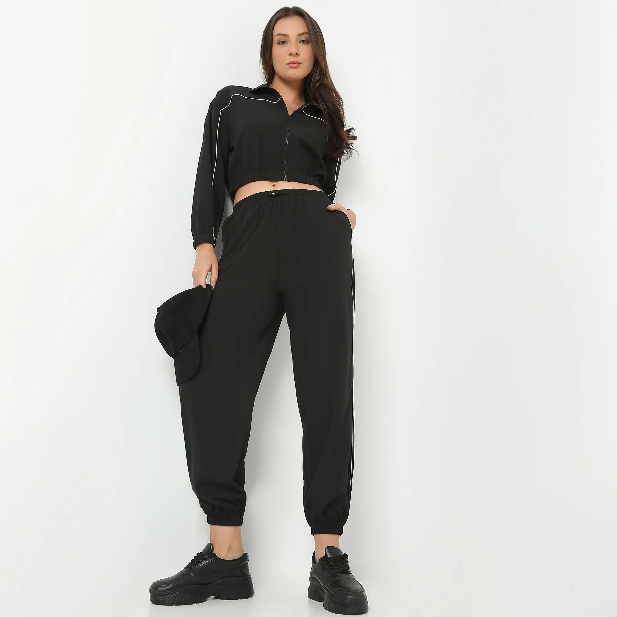 Solid Full Length Relaxed Fit Athleisure Joggers