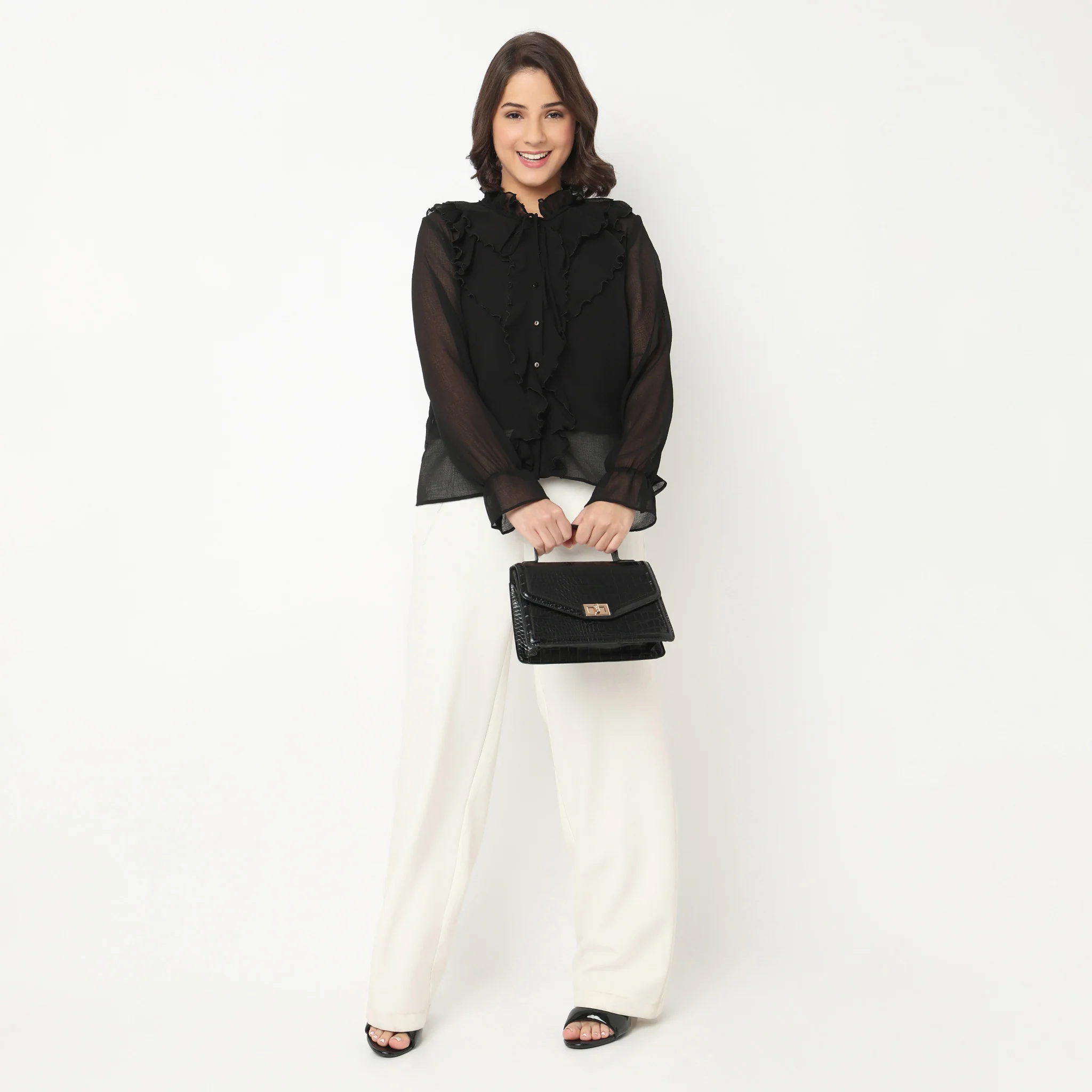 Solid Full Sleeve Round Neck Top