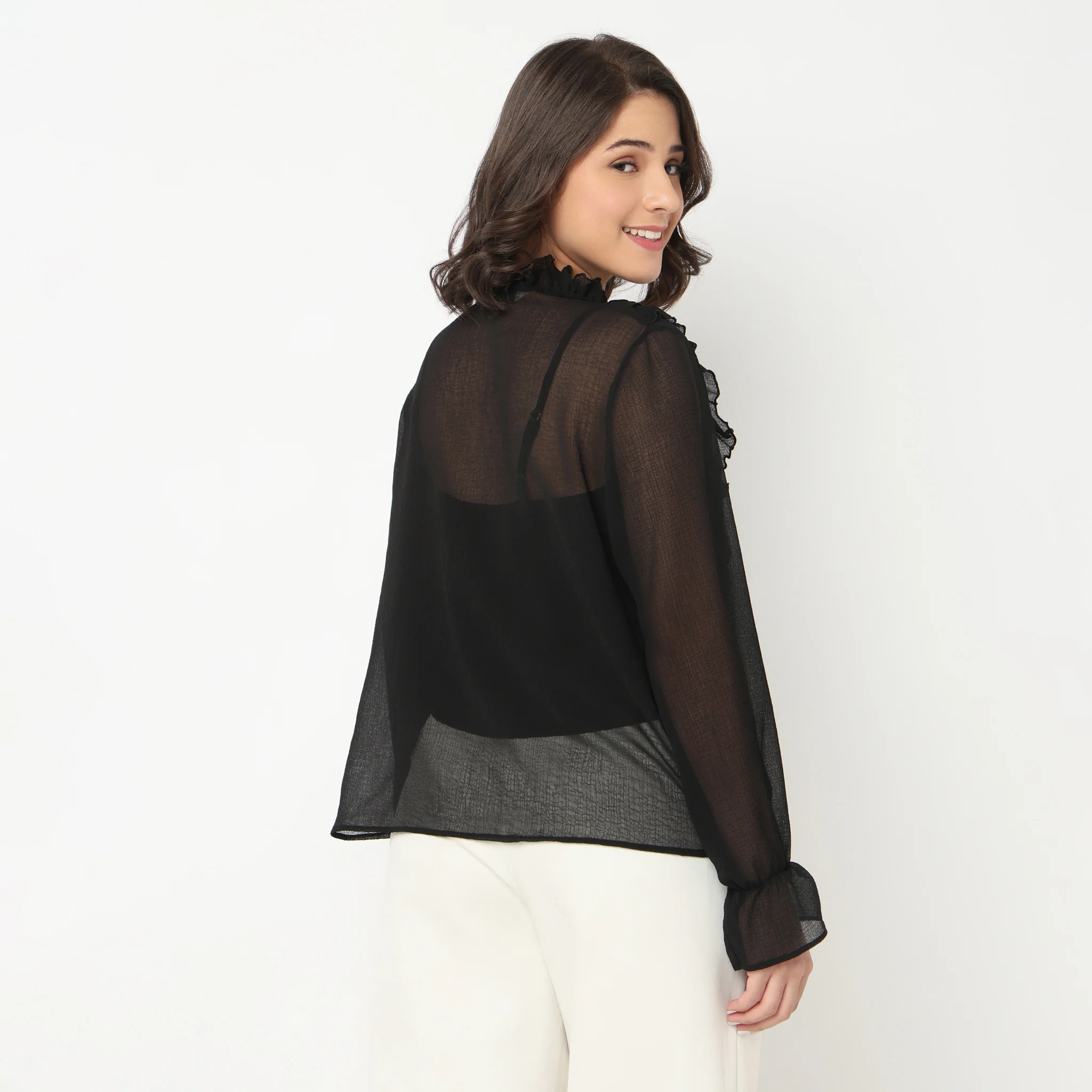 Solid Full Sleeve Round Neck Top - Image 3
