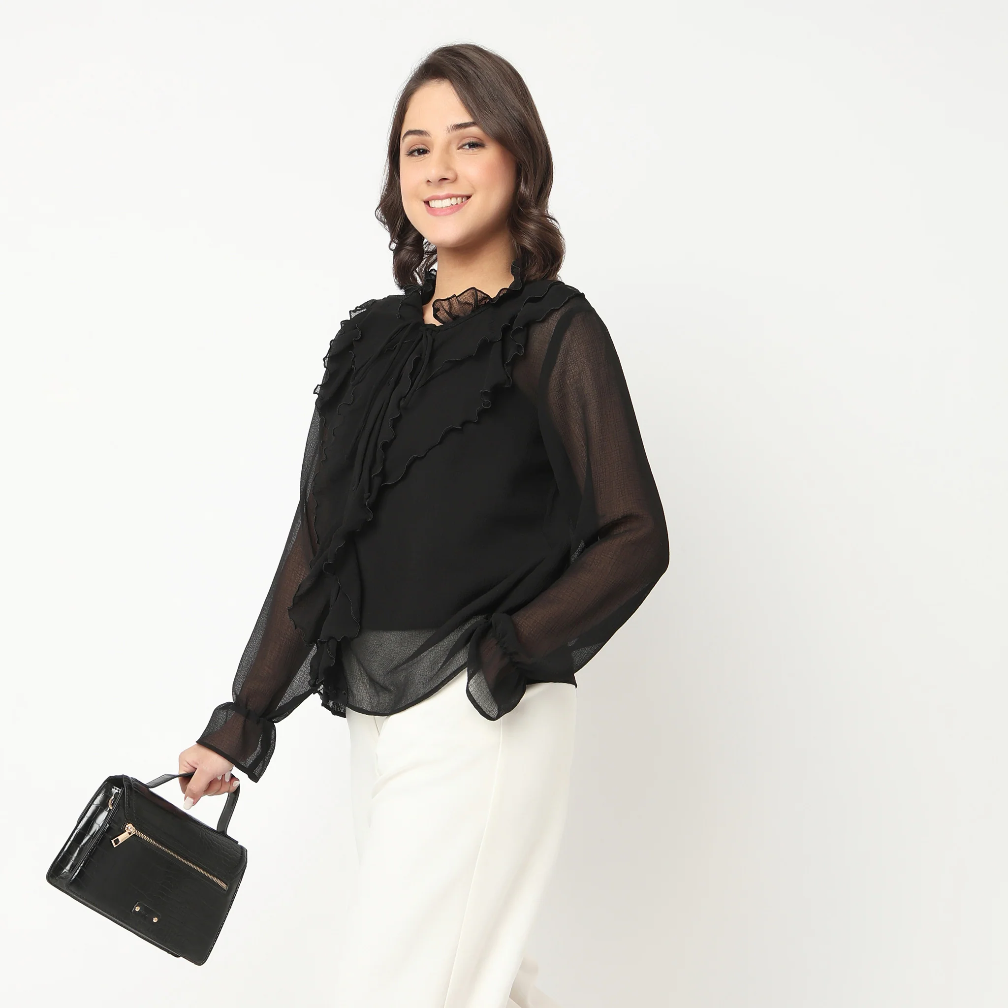 Solid Full Sleeve Round Neck Top - Image 5