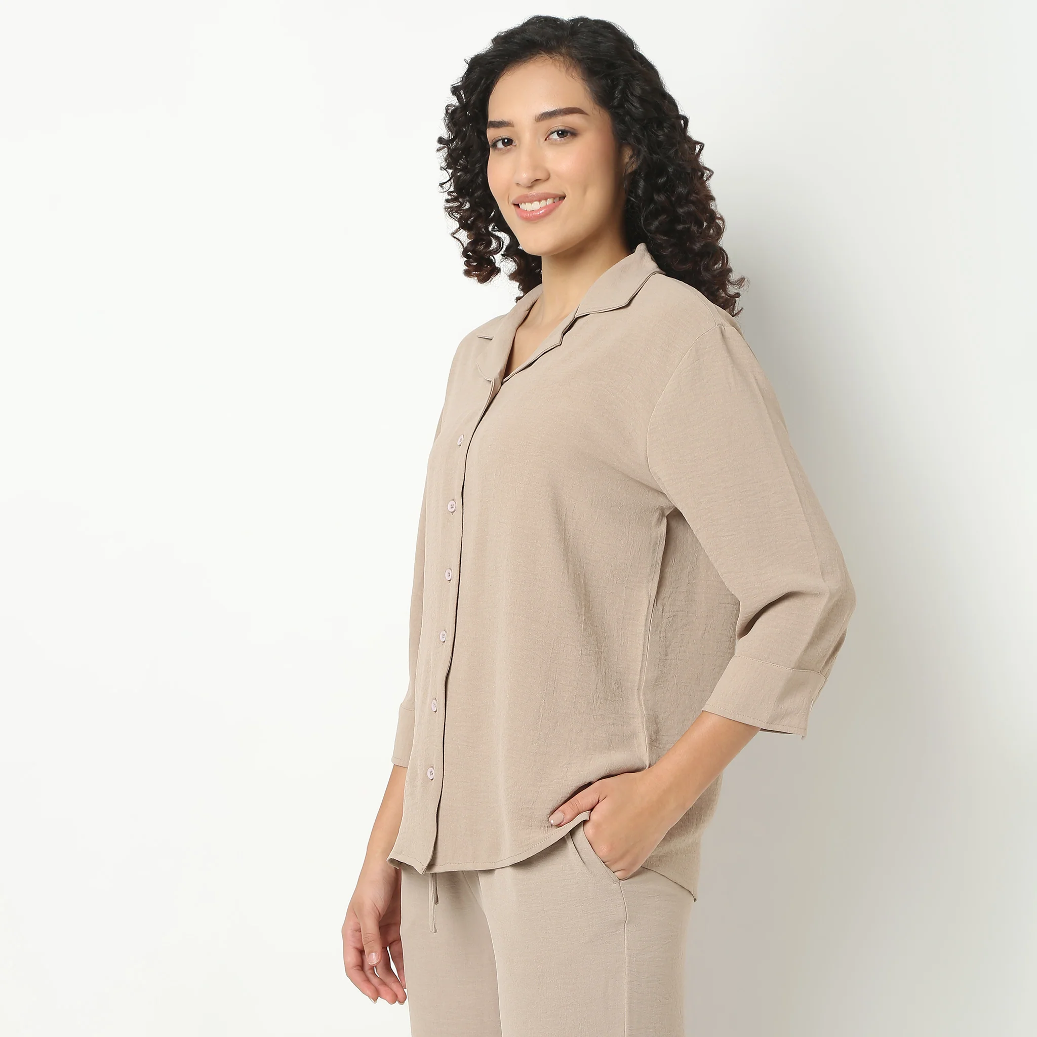 Solid Front Open Loungewear Shirt - Image 10