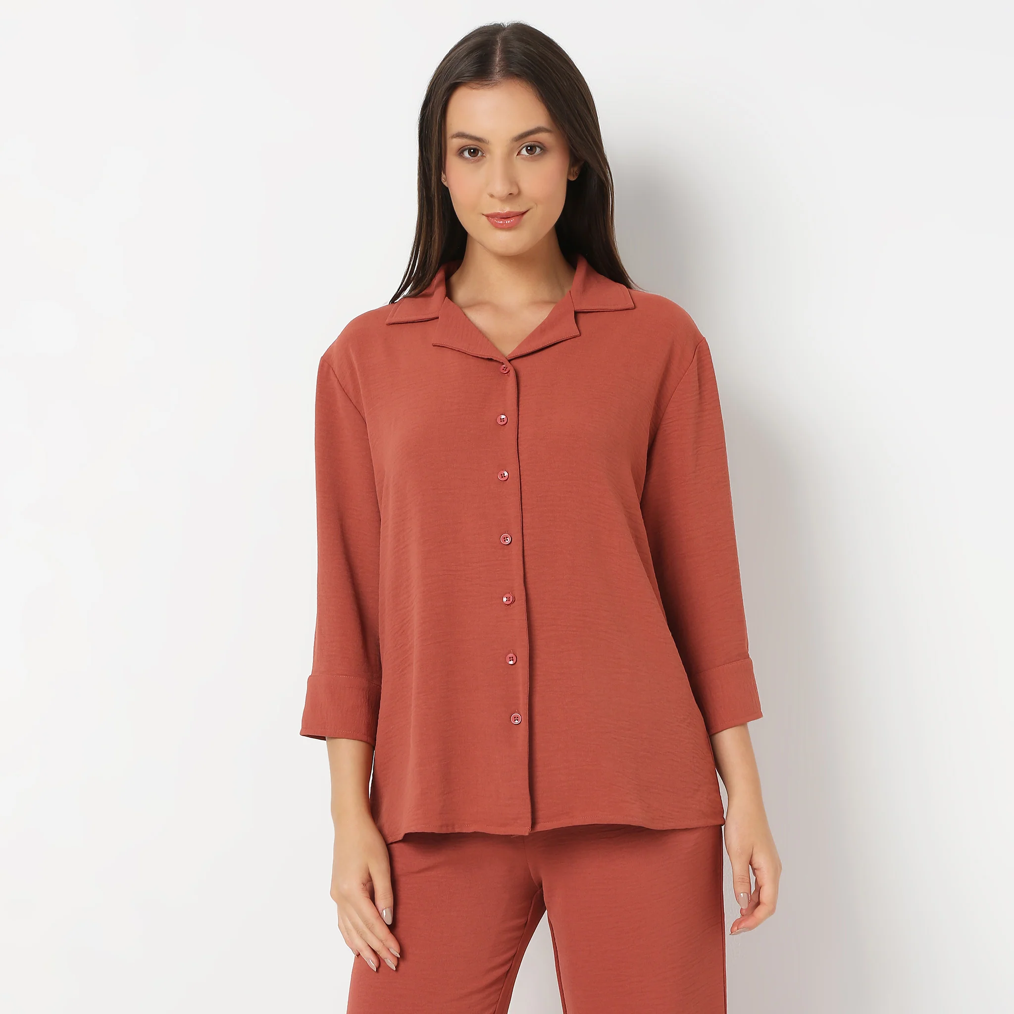 Solid Front Open Loungewear Shirt - Image 2
