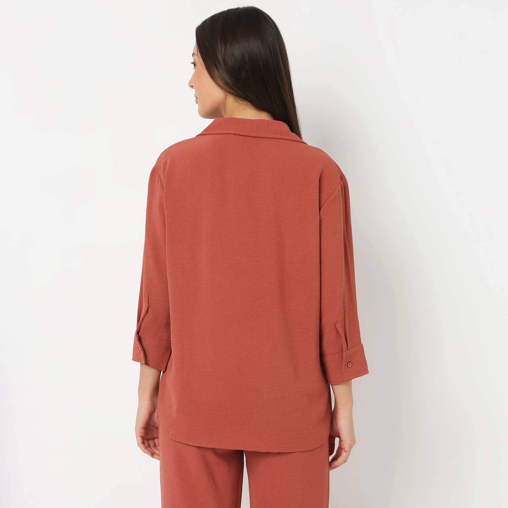 Solid Front Open Loungewear Shirt - Image 3