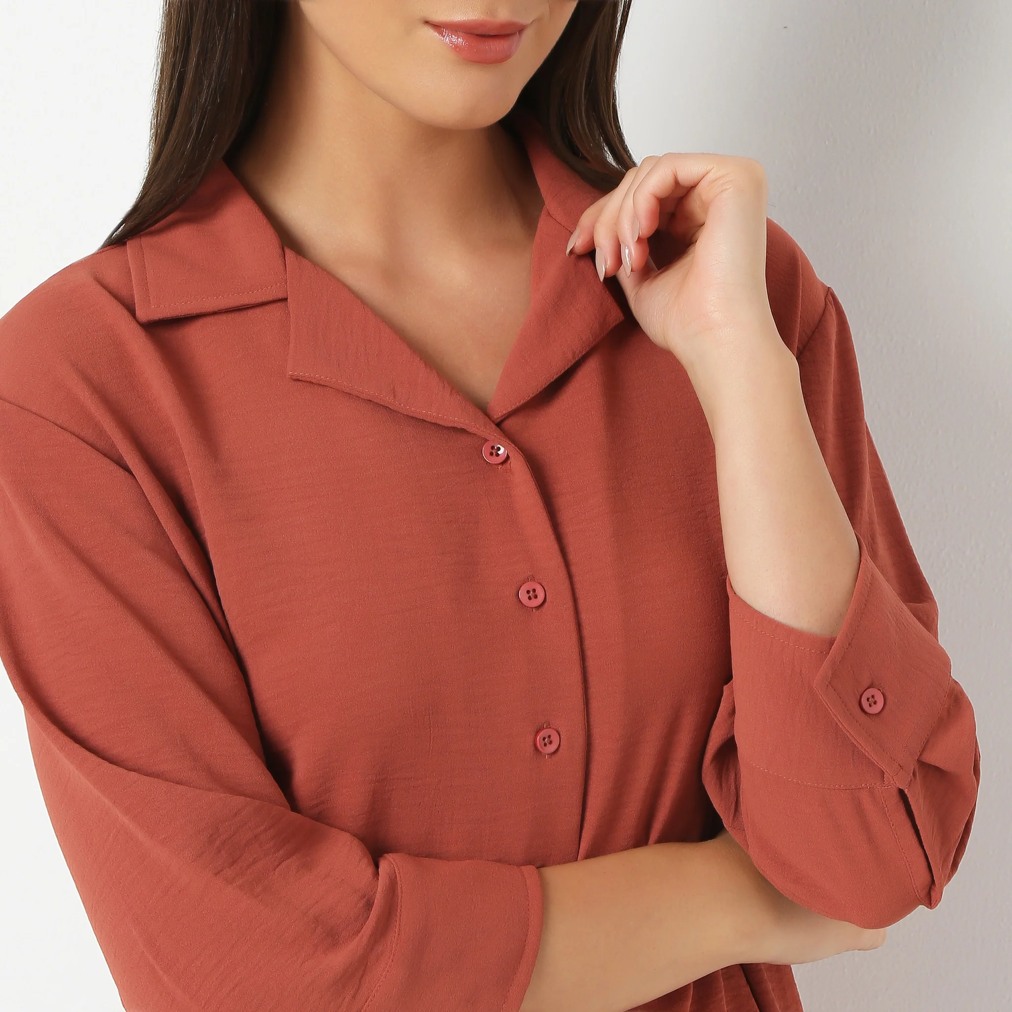Solid Front Open Loungewear Shirt - Image 4