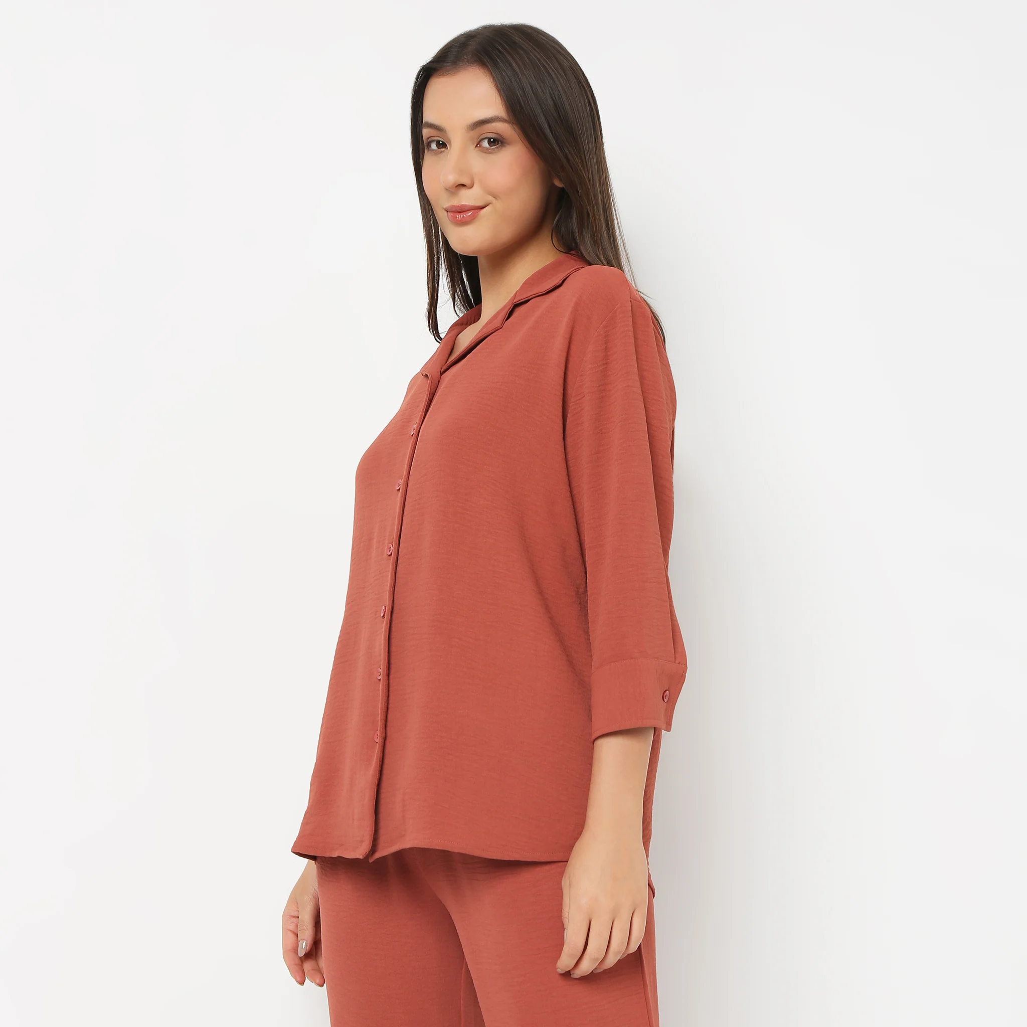 Solid Front Open Loungewear Shirt - Image 5