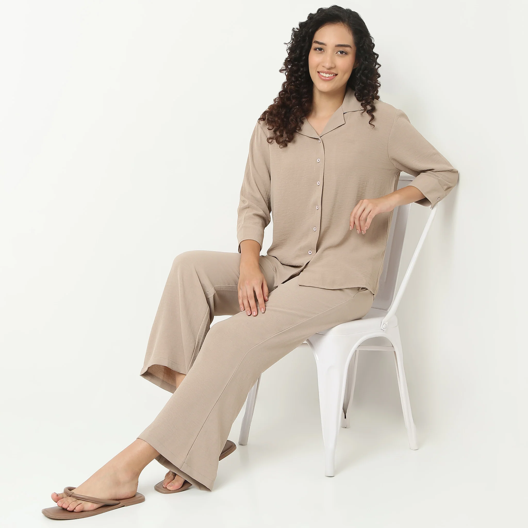 Solid Front Open Loungewear Shirt - Image 6