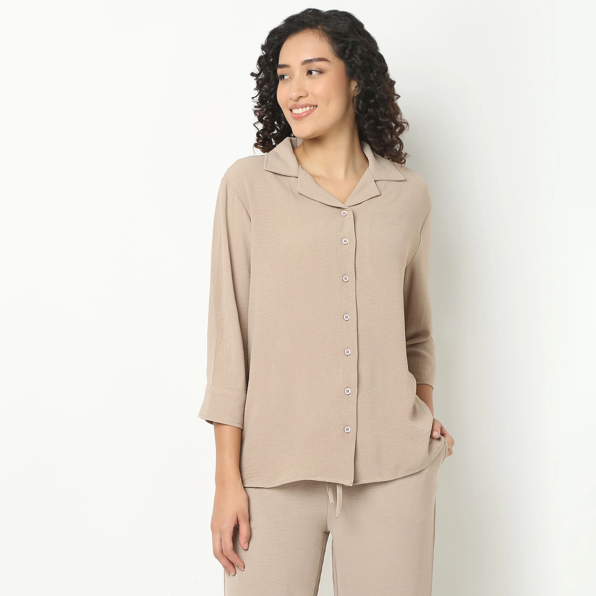 Solid Front Open Loungewear Shirt - Image 7