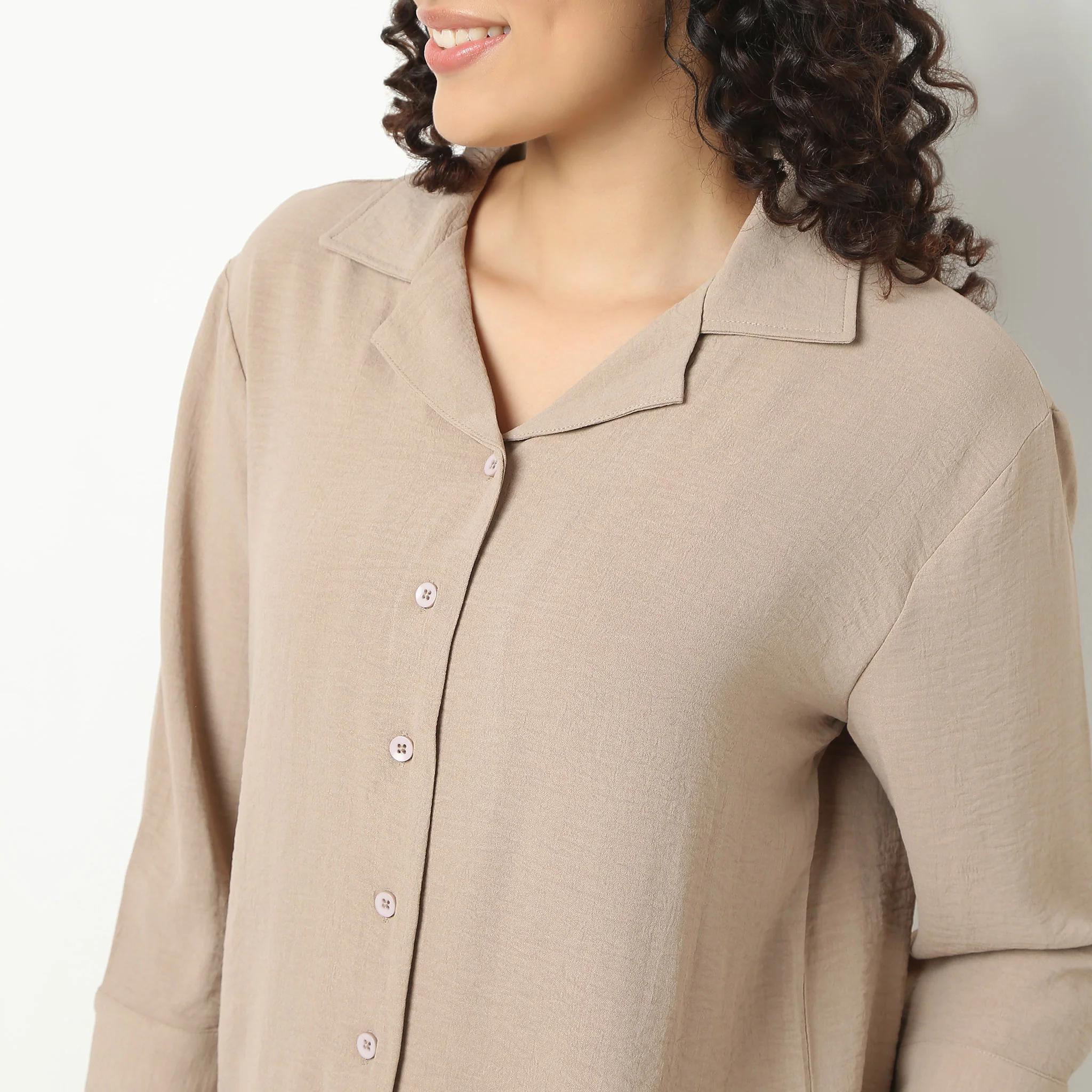 Solid Front Open Loungewear Shirt - Image 9