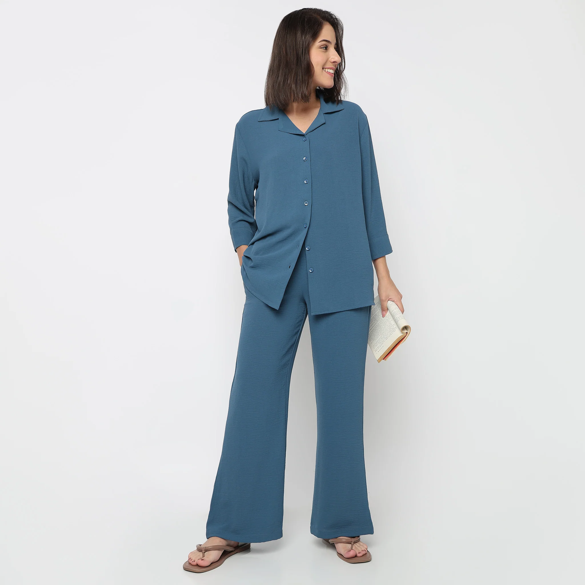 Solid Mid Rise Lounge Palazzos