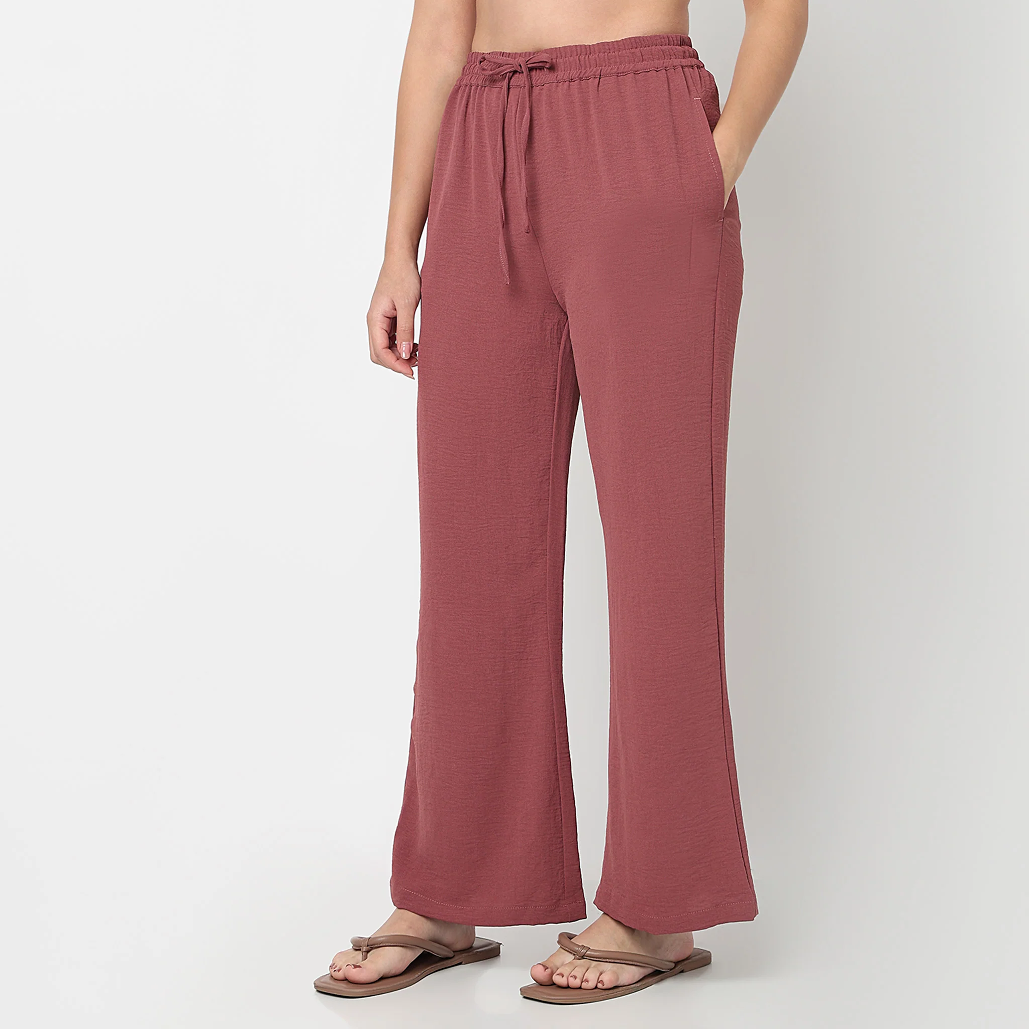 Solid Mid Rise Lounge Palazzos - Image 10