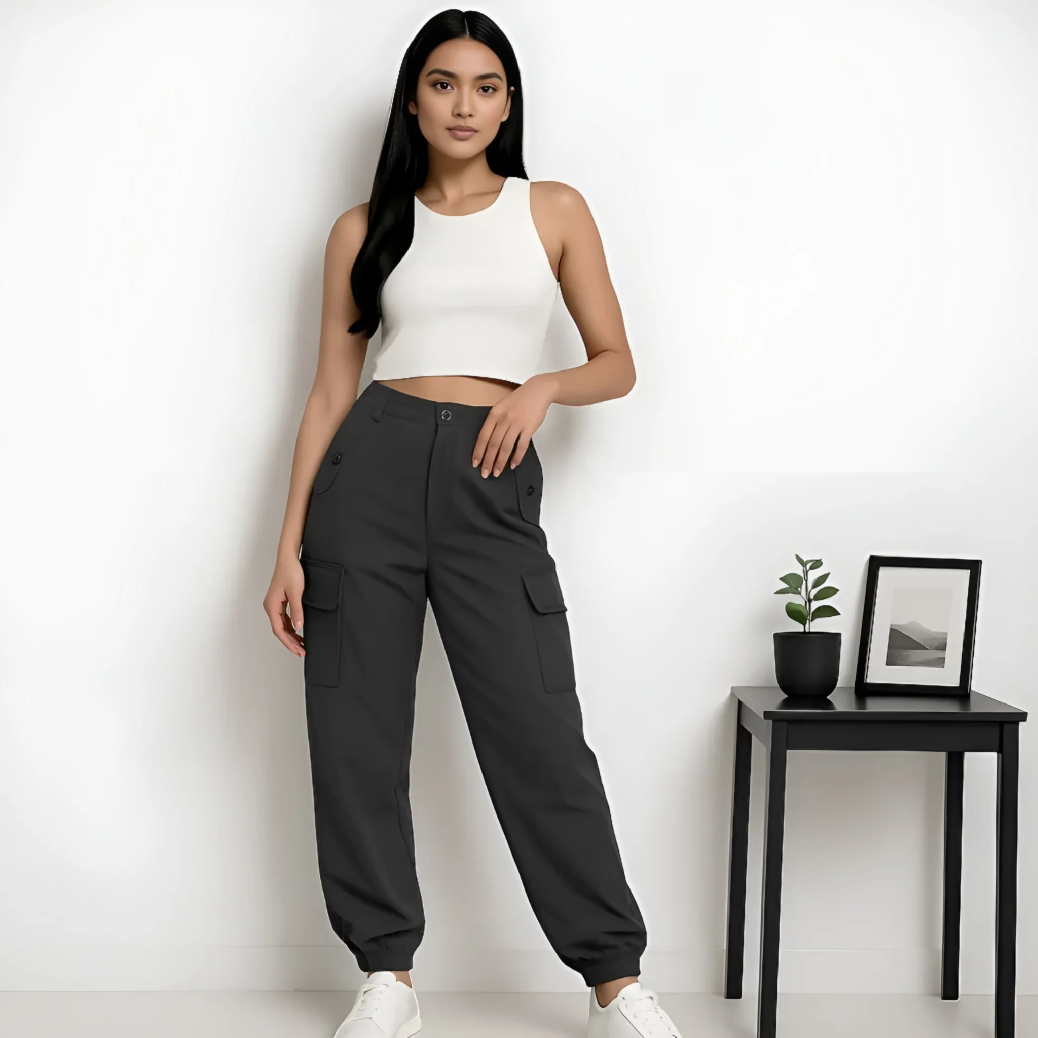 Solid Pants With Flap Pockets