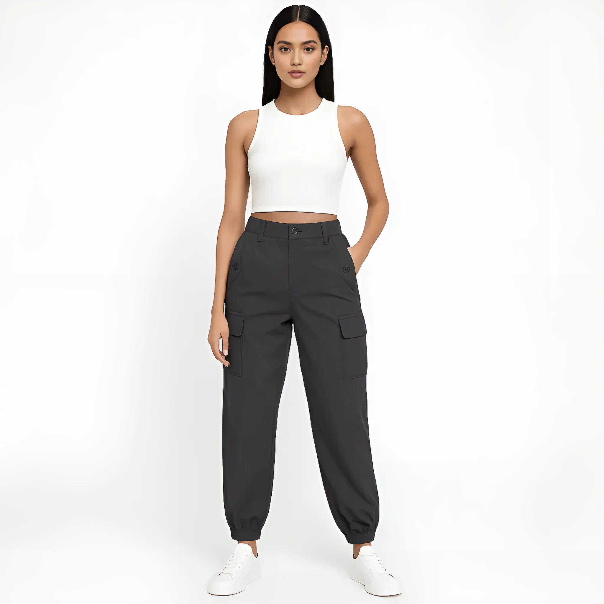 Solid Pants With Flap Pockets - Image 2
