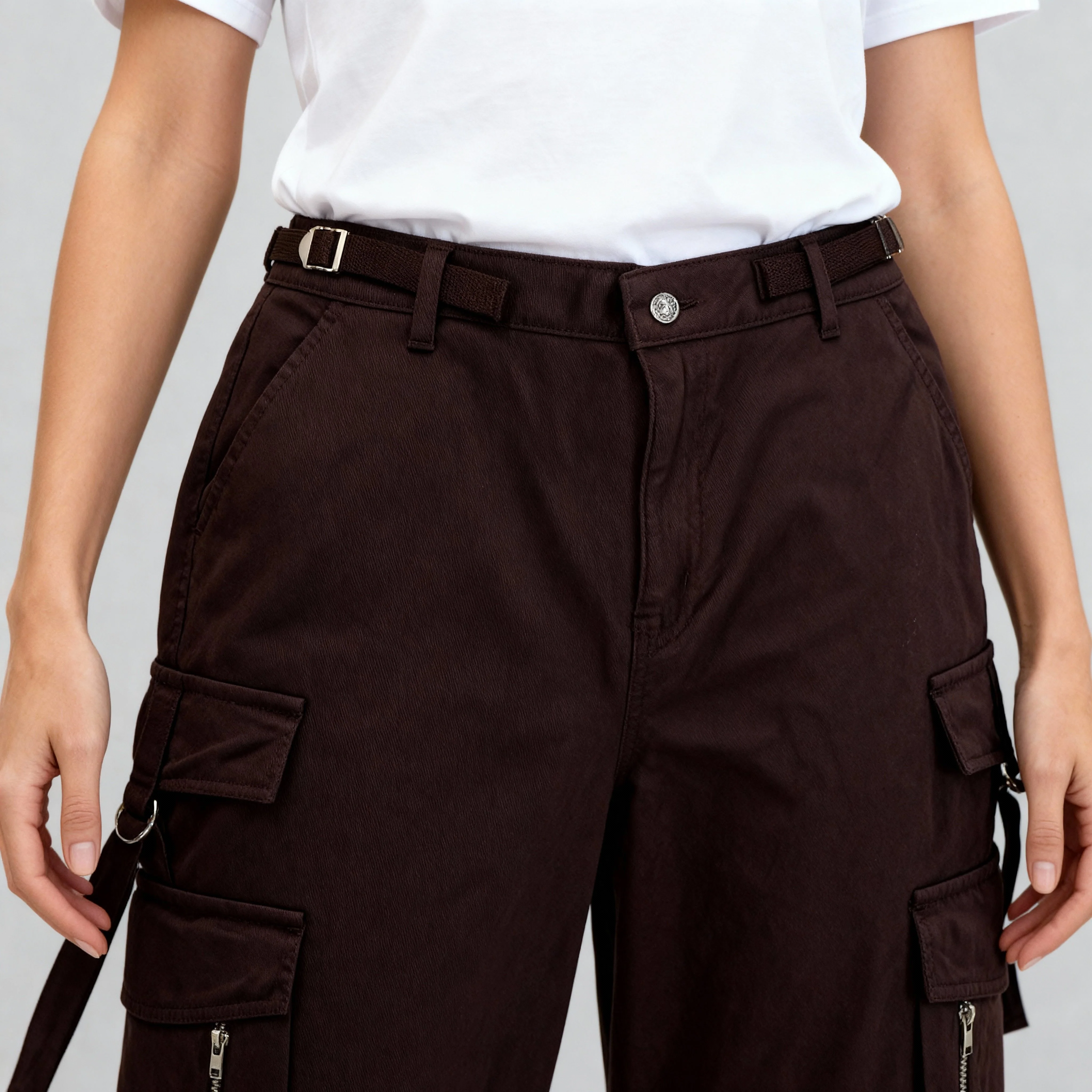 Solid Patch Pockets and Zippers Cargos - Image 4