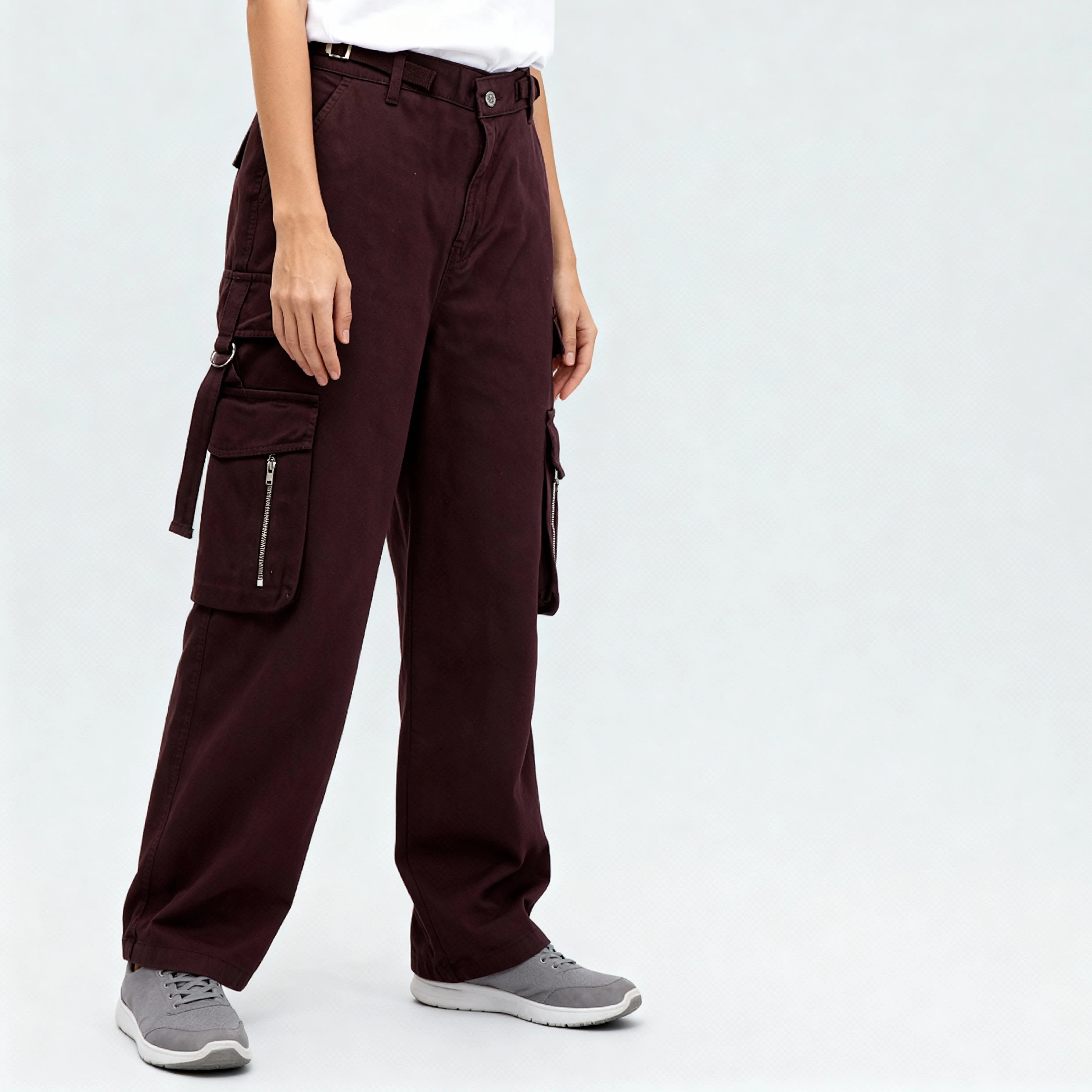 Solid Patch Pockets and Zippers Cargos - Image 5