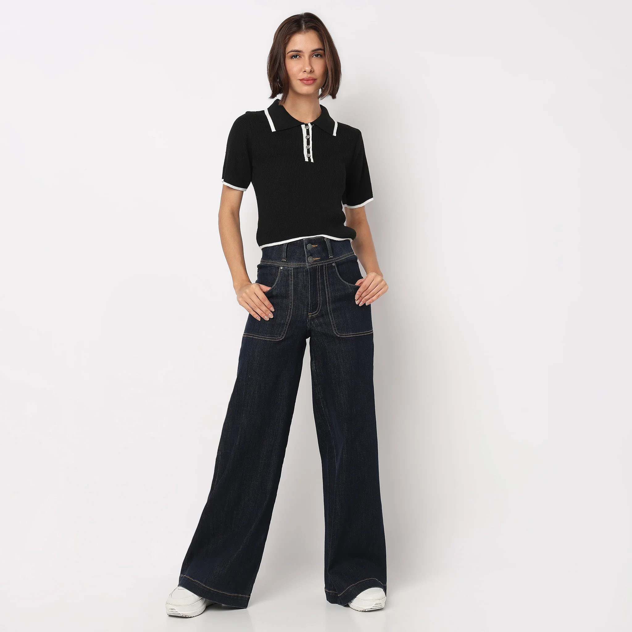 Solid Polo Flat Knit Top - Image 5
