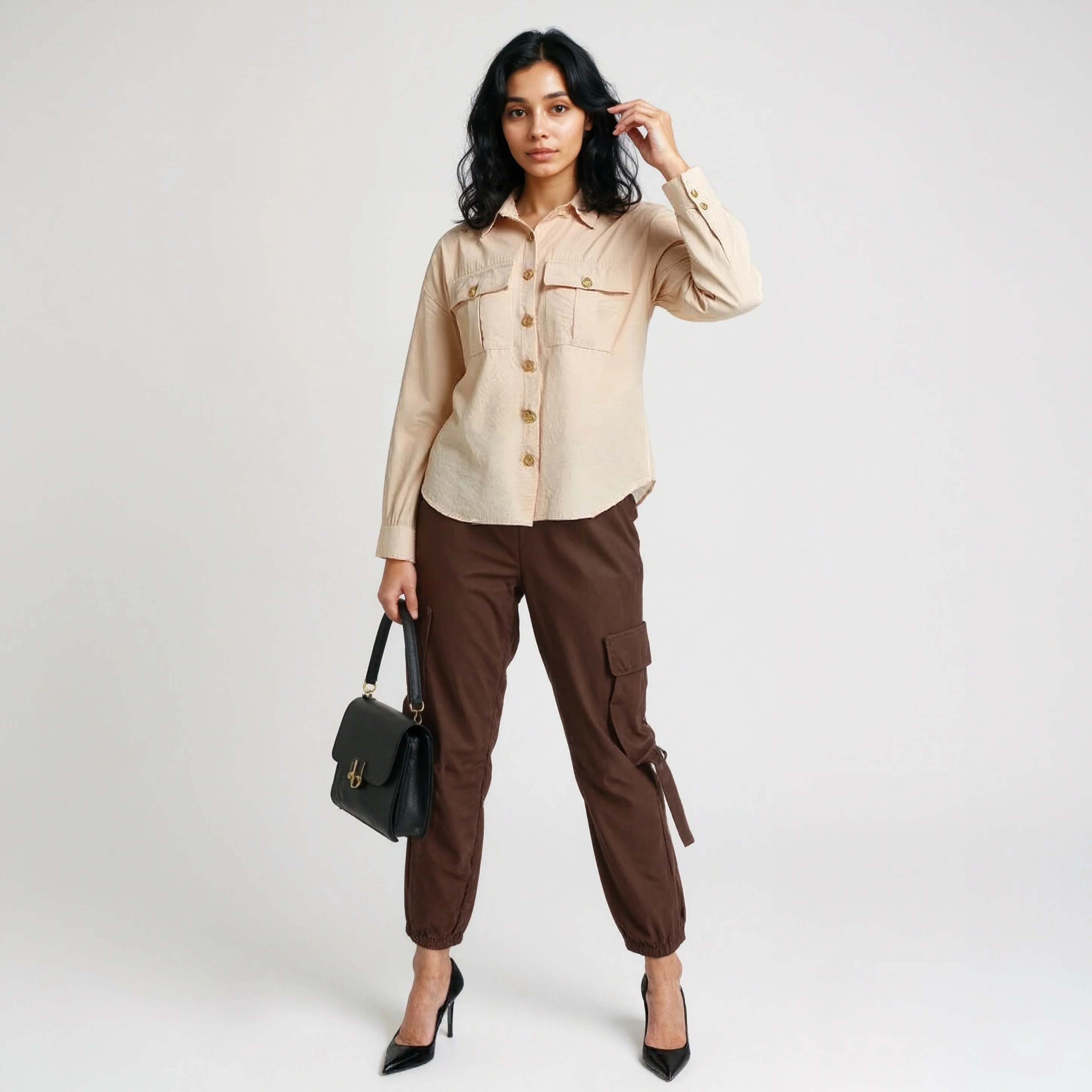 Solid Shirt with Front Pocket Details