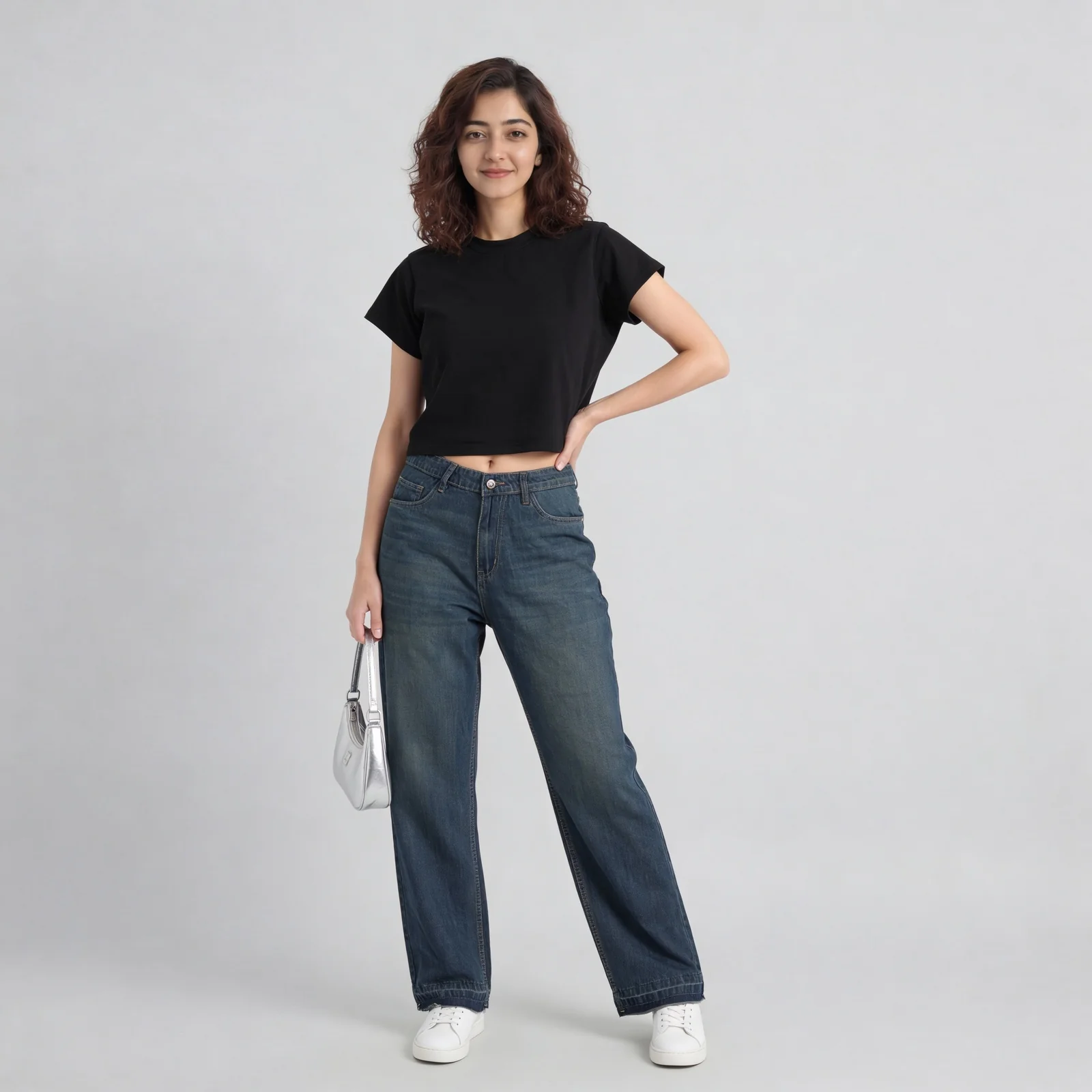 Solid Slim Fit Cropped T-Shirt