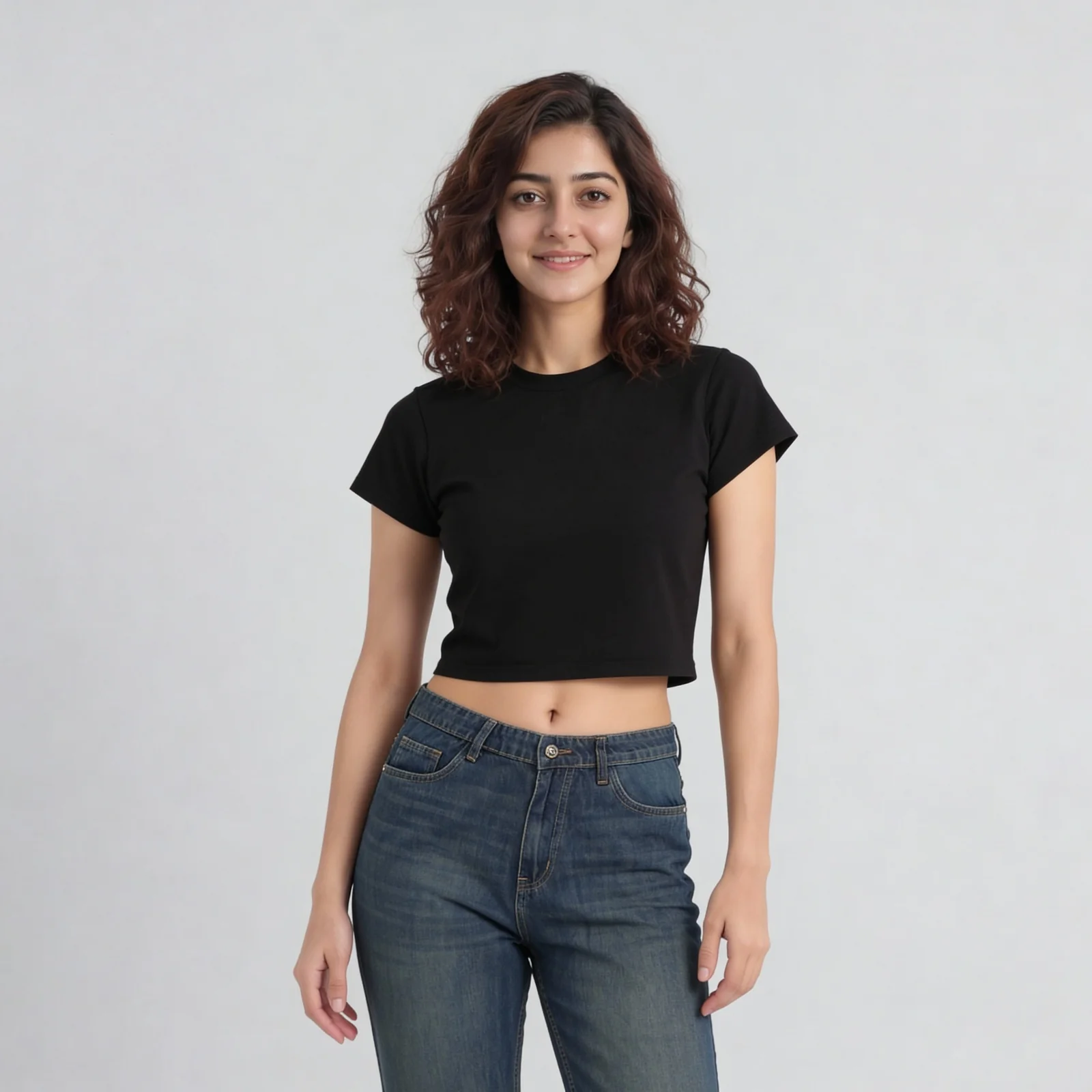 Solid Slim Fit Cropped T-Shirt - Image 2