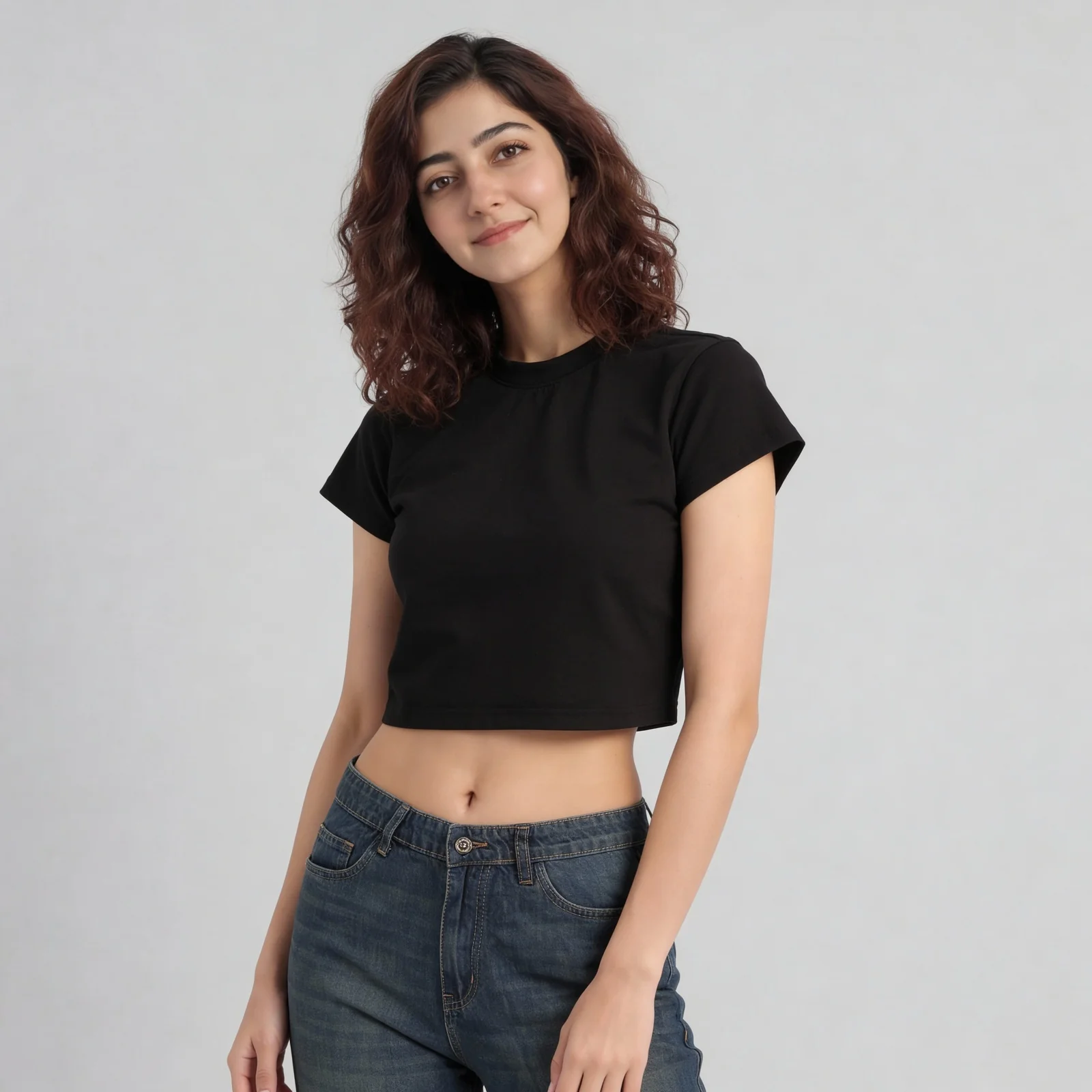 Solid Slim Fit Cropped T-Shirt - Image 5