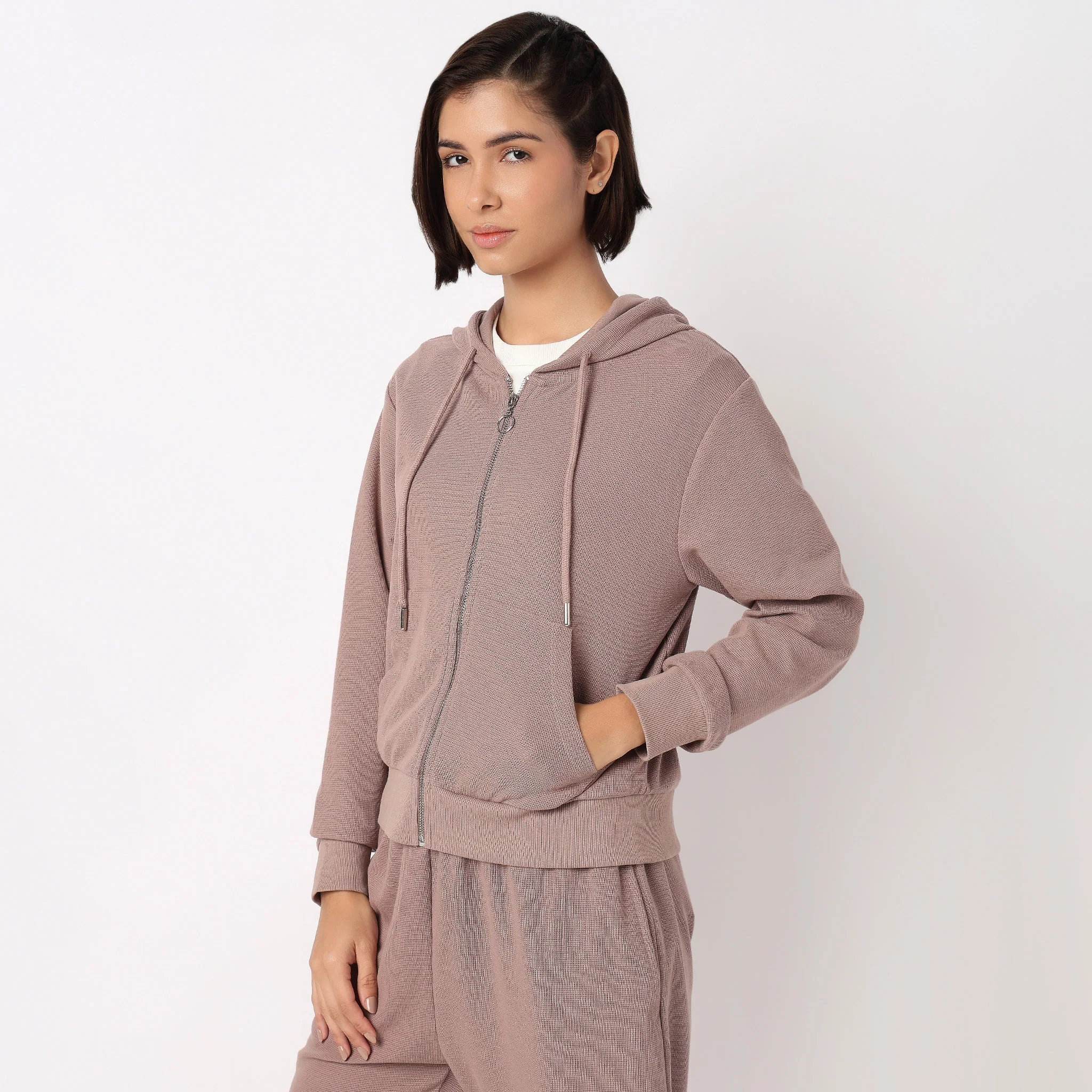Solid Sweatshirt With Front Zipper Opening - Image 10