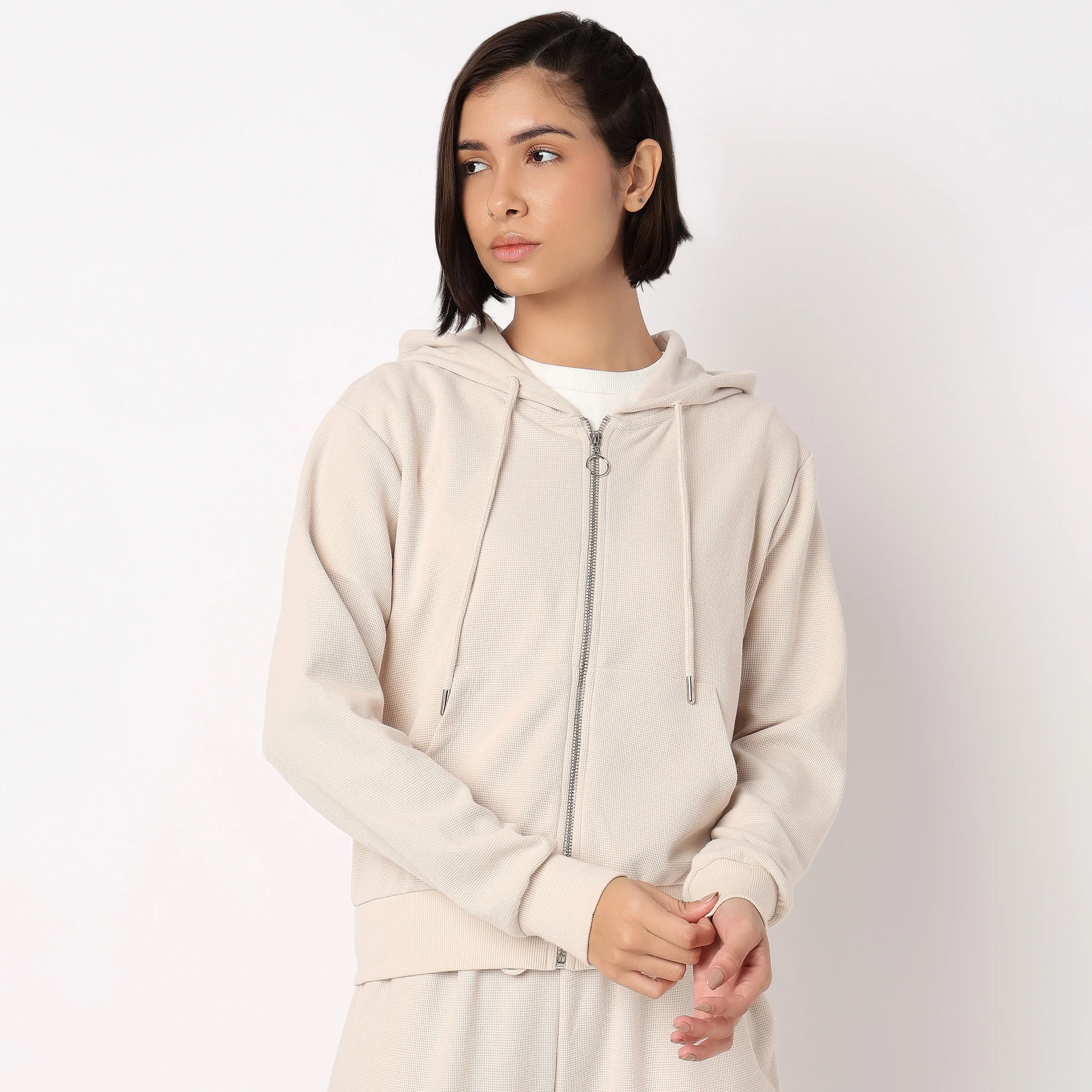 Solid Sweatshirt With Front Zipper Opening - Image 2