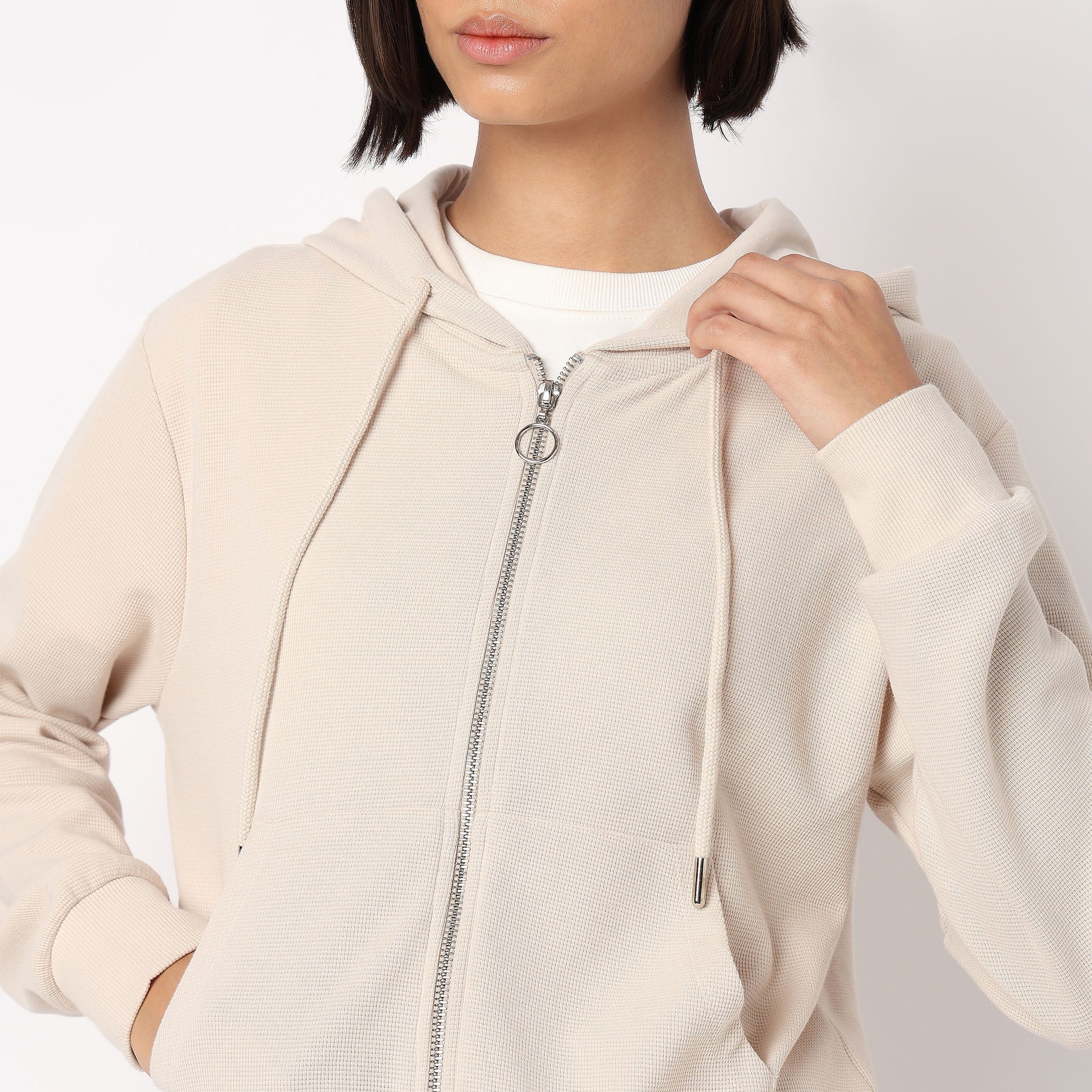 Solid Sweatshirt With Front Zipper Opening - Image 4