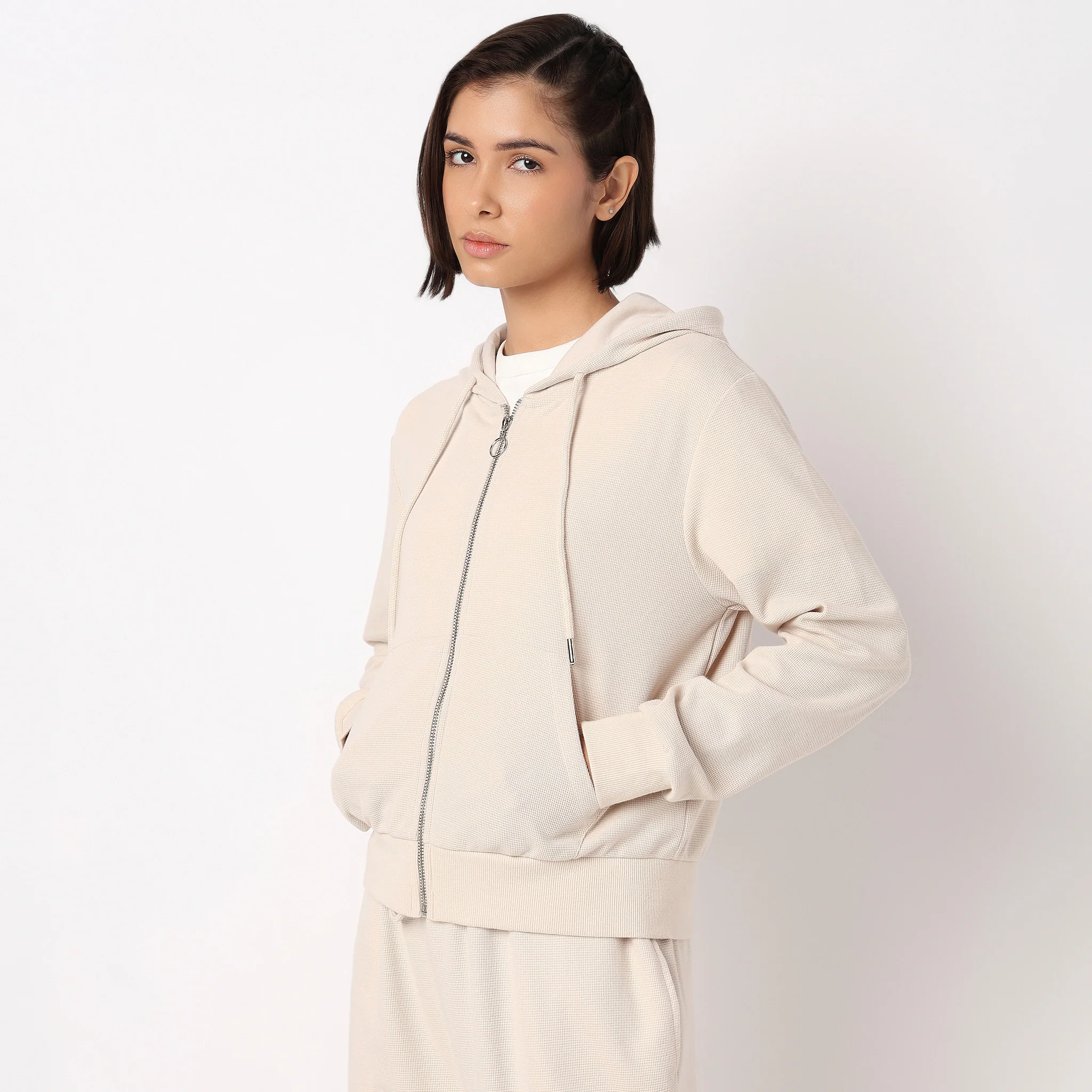 Solid Sweatshirt With Front Zipper Opening - Image 5