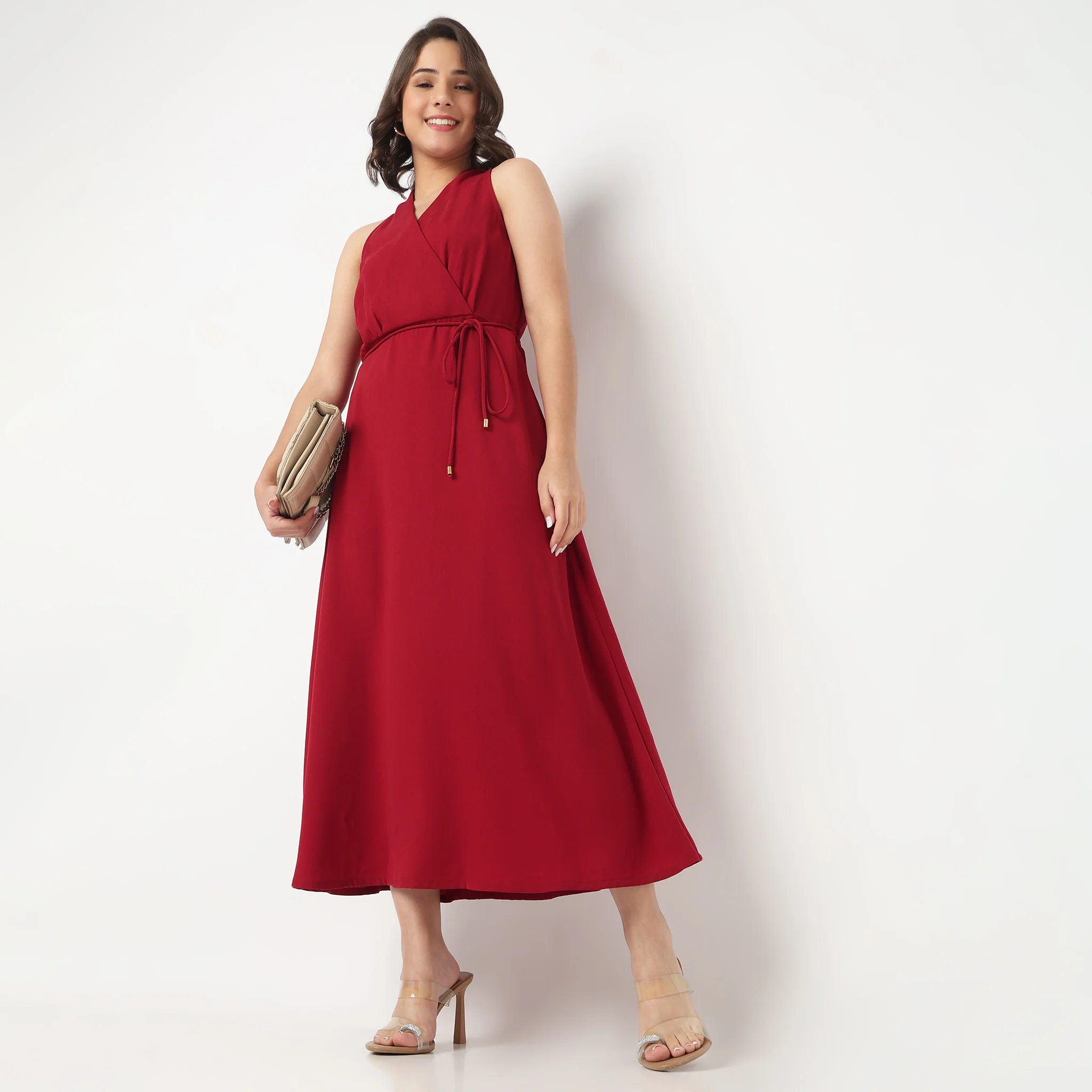 Solid V-Neck Dress