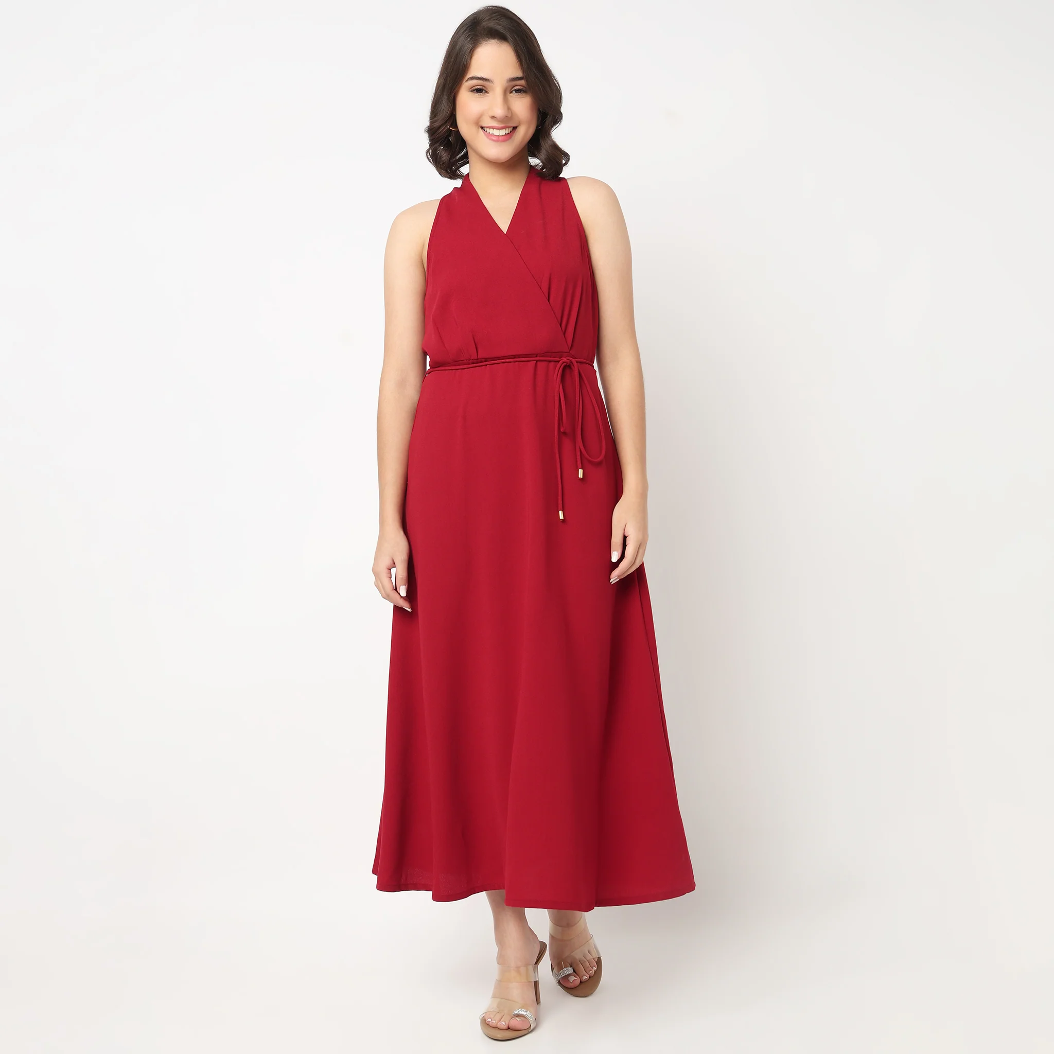 Solid V-Neck Dress - Image 2