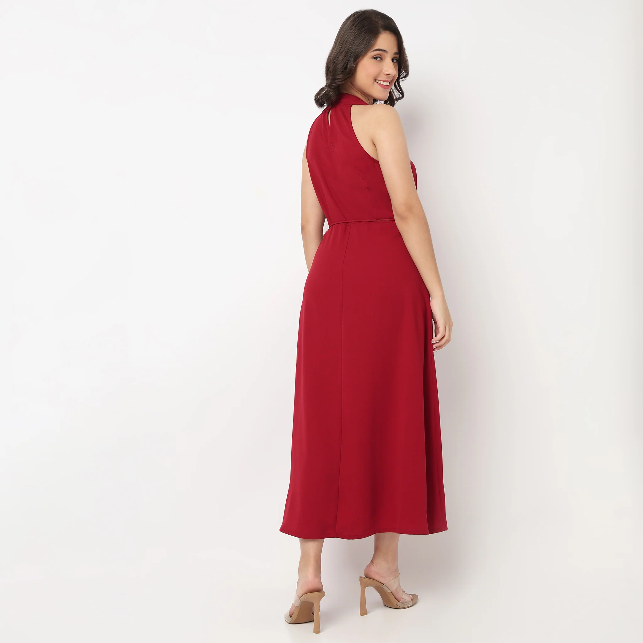 Solid V-Neck Dress - Image 3
