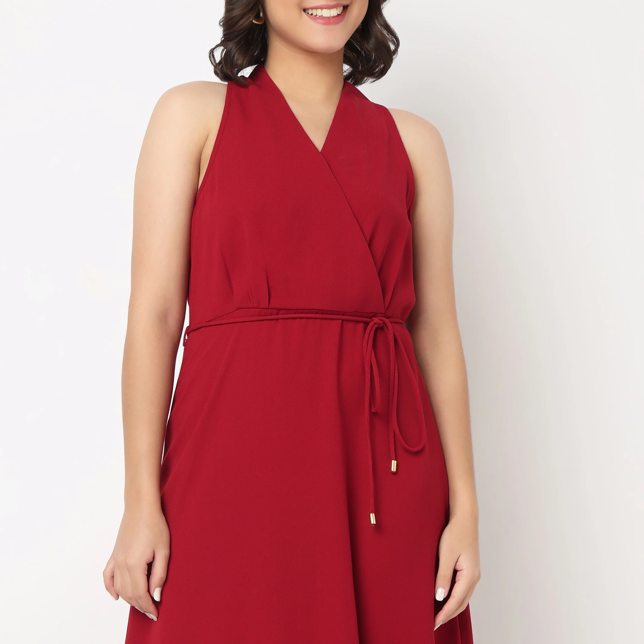 Solid V-Neck Dress - Image 4