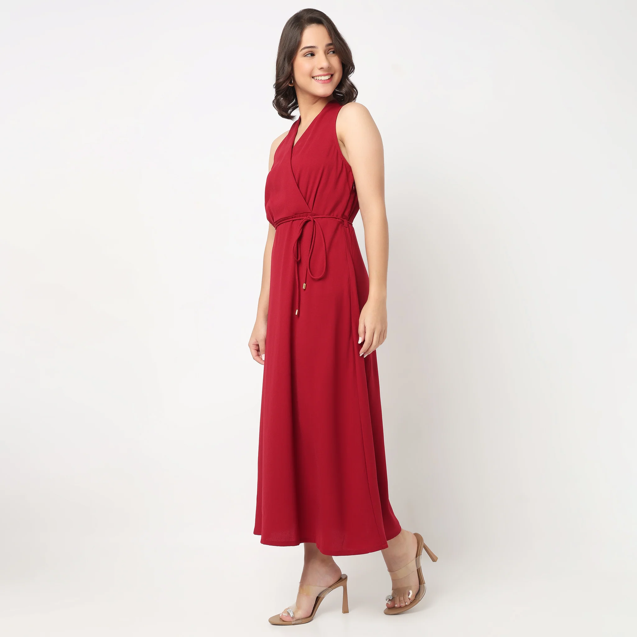 Solid V-Neck Dress - Image 5