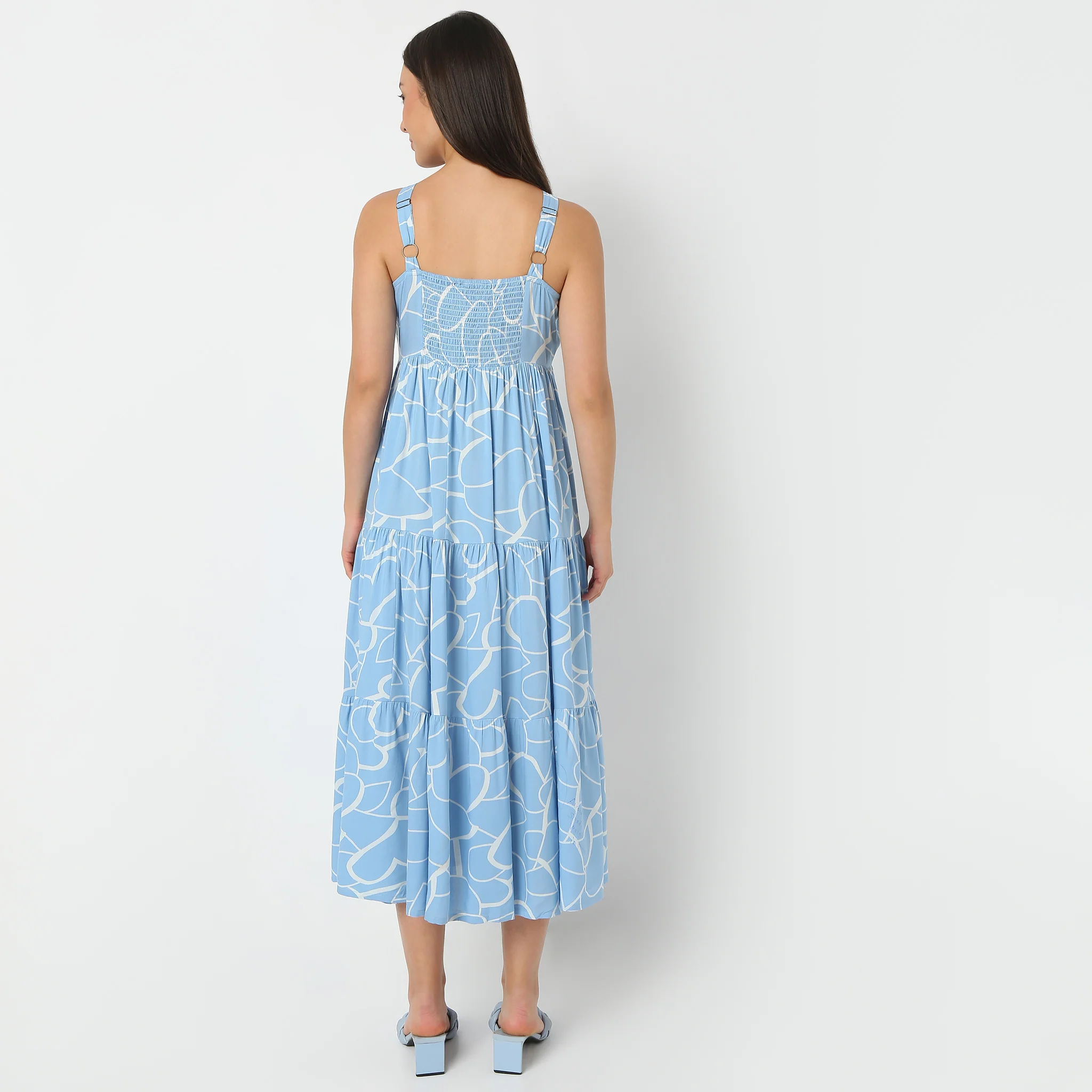 Square Neck Printed Flare Fit Strap Dress - Image 3